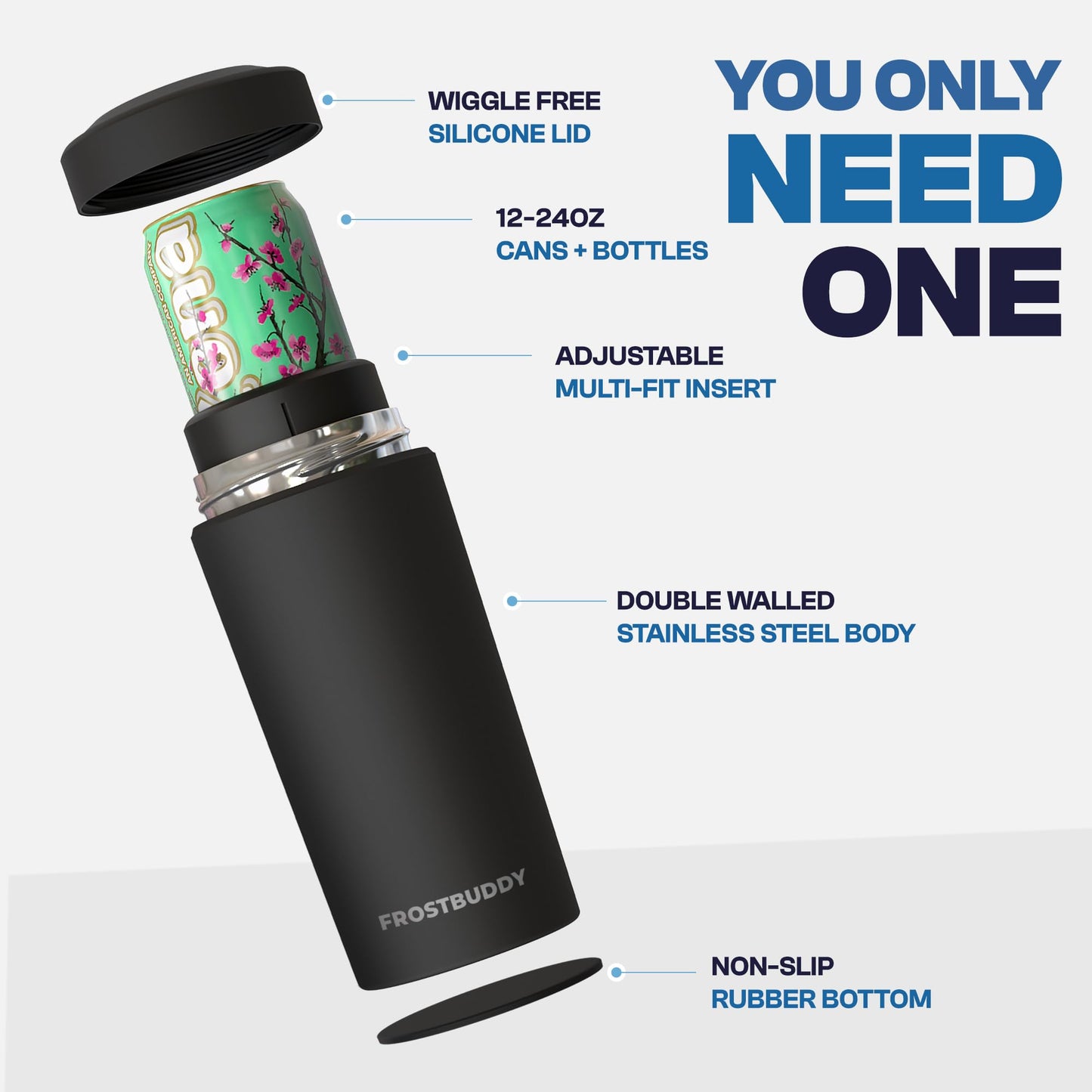 Universal Buddy XL Can Cooler by Frost Buddy - Fits 12-ounce, 16-ounce, 20-ounce, and 24-ounce Cans and Bottles - Keep Your Drinks Refreshingly Chilled for over 12 hours (Nebula)