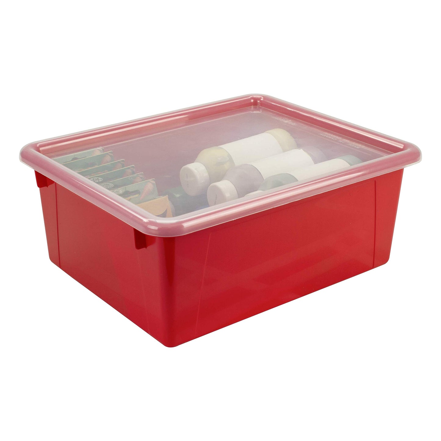 Storex Letter Size Deep Storage Tray – Organizer Bin with Non-Snap Lid for Classroom, Office and Home, Red, 5-Pack (62545A05C)