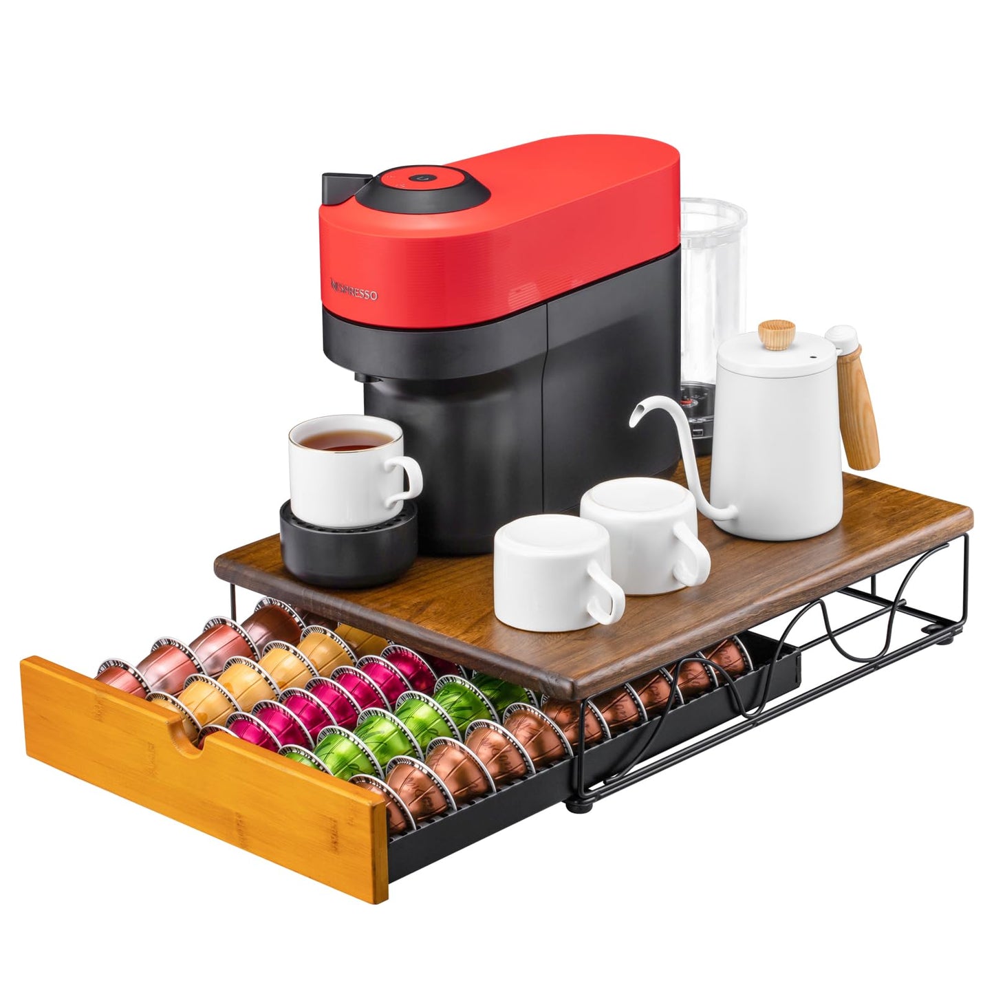 Vertuo Capsule Holder Drawer for Nespresso With Elegant Wood Top (50 Pods)
