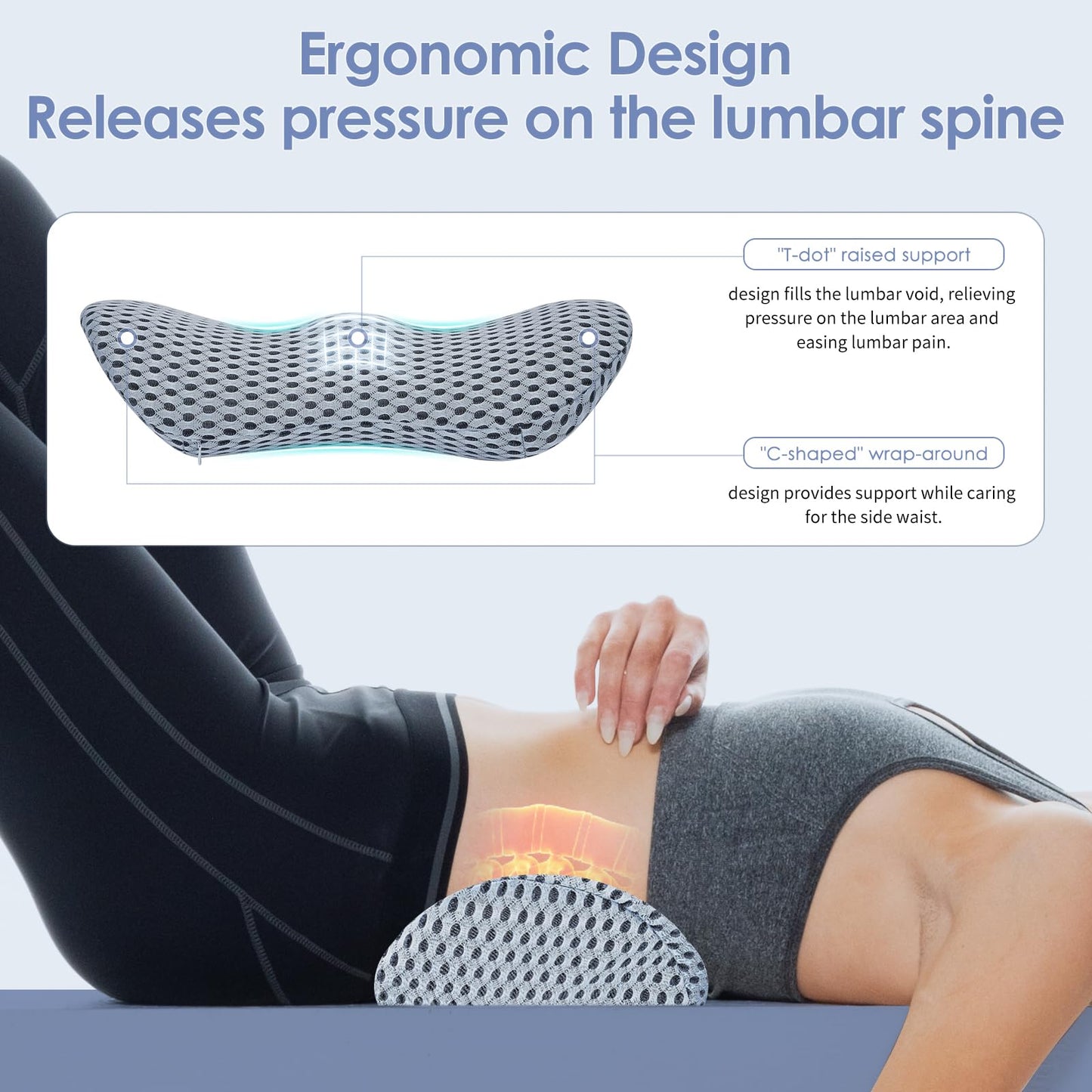 kasney Lumbar Support Pillow, Back Pillow for Low Back Pain Relief, Ergonomic Streamline Car Seat, Office Chair, Recliner and Bed (Gray)