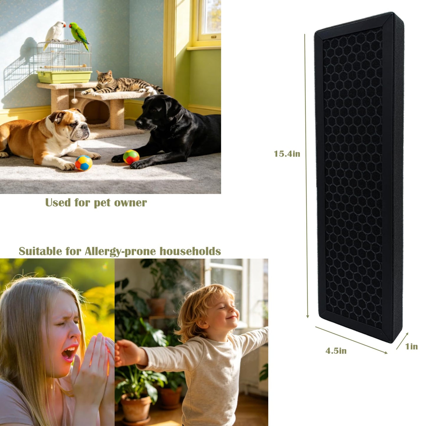 T500 Replacement Filter TF60 for Alen: T500 Air Purifier - Captures Pet Dander Dust Household Smell - Used for Homes with Pets & Living Rooms - 2 Pack H13 HEPA and 4 Pack Activated Carbon Filter