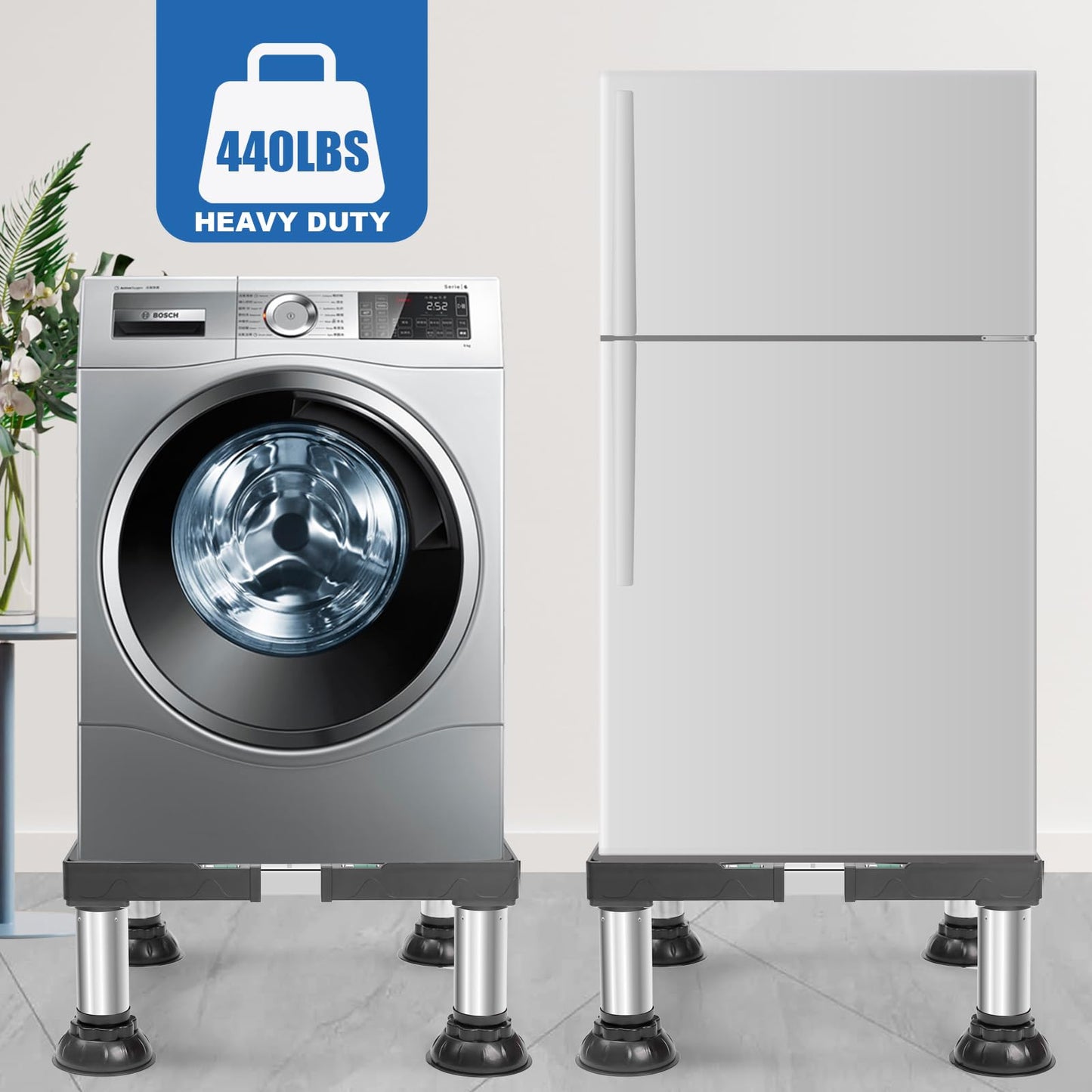 Nefish Mini Fridge Stand Height 7"-8.4" Adjustable Washer and Dryer Stand with 4 Strong Feet Heavy Duty Washing Machine Stand Base Laundry Pedestal Universal Platform for Home 16-24 Inch Appliance