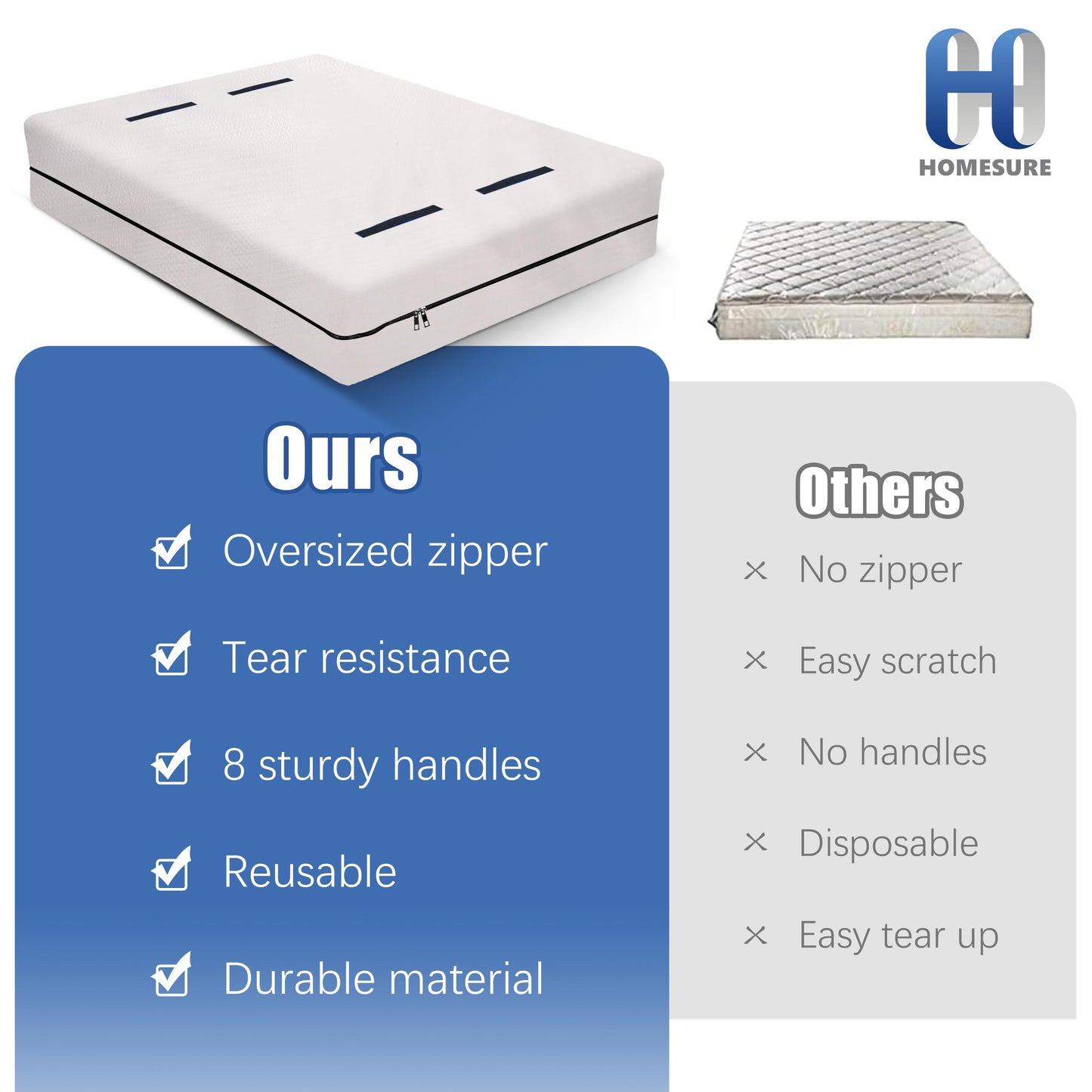 HOMESURE King Mattress Bag for Moving and Storage, Semi-Transparent, Heavy Duty, Strong Zipper Closure, 8 Handles, Eco-Friendly