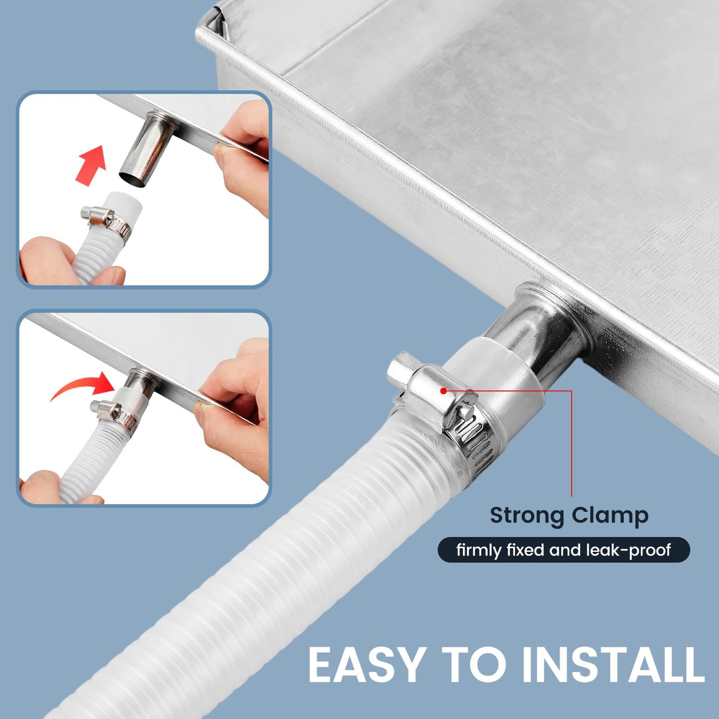 Totority Air Conditioner Drain Pan 16 Inch Stainless Steel Drip Tray with Drain Hose | Universal Condensate Collection for Indoor/Outdoor Ac Units | Leak Protection Solution