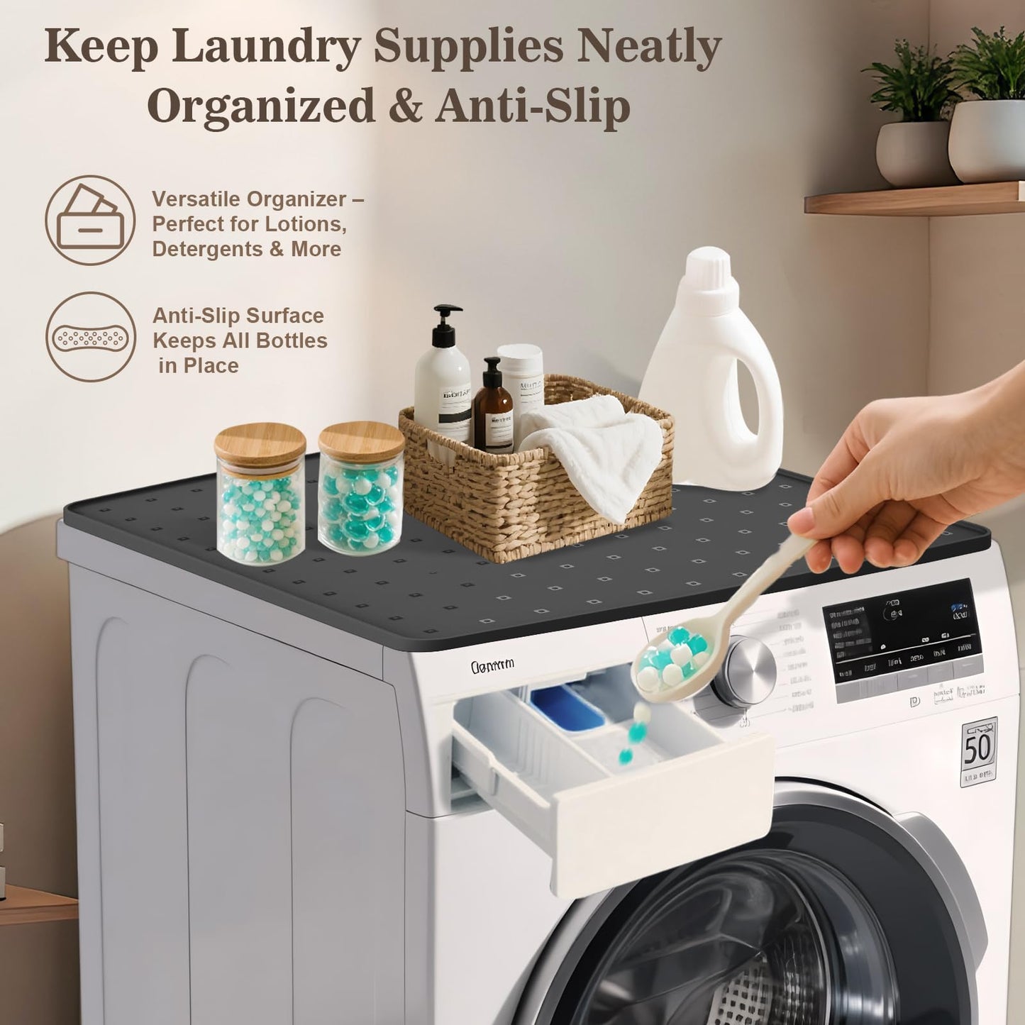 26"x26" Washer Dryer Top Protector Mat, 2-Pack Silicone Countertop Cover with Raised Edge, Non-Slip Waterproof Laundry Protector Pad (BLACK)