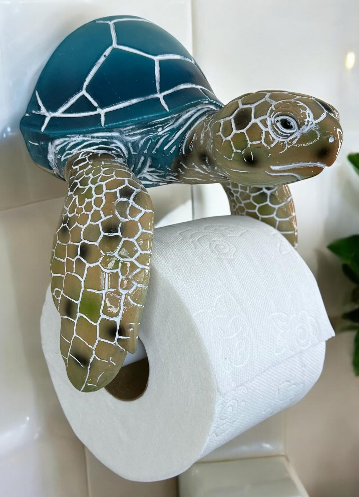 Sea Turtle Wall Mount Toilet Paper Roll Holder Premium Bright Glossy Colorful Finsh - Nautical Coastal Bathroom Decor