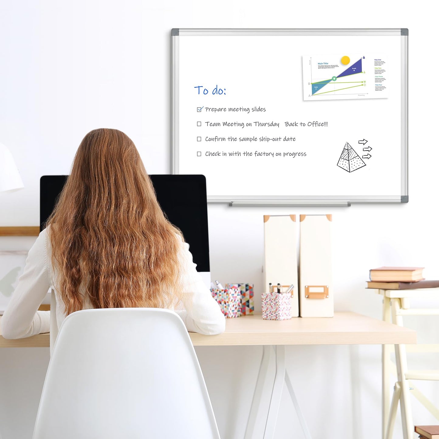 QUEENLINK Double-Sided Magnetic White Board, 20"x30" Dry Erase Whiteboard for Wall with Aluminum Frame Presentation Board for School, Office and Home