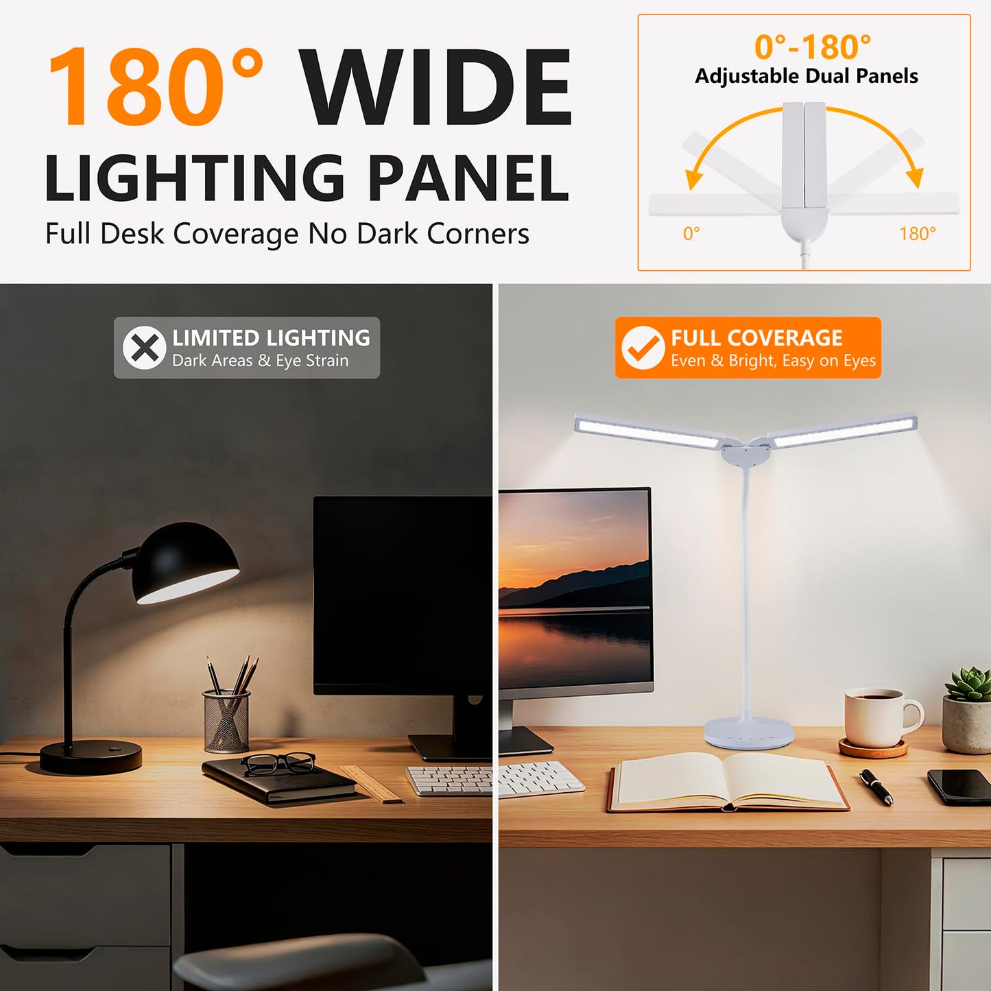 G Keni LED Desk Lamp with 180° Foldable Shade, 2400 Lux Bright Adjustable Desk Lamp, 360° Gooseneck, 5 Color Modes Stepless Dimming, Auto Off Timer, Modern Office Desk Lamp for Home Study Workbench