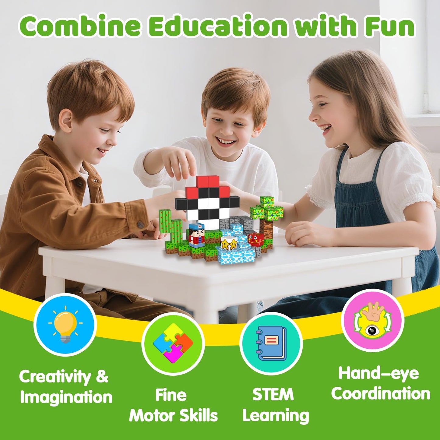 Magnetic Blocks, 208PCS Magnetic Building Blocks, Stacking Magnets for Kids, Sensory Toy for STEM Constructions Magnet Blocks for Boys Girls Age 3+, Christmas Birthday Gifts