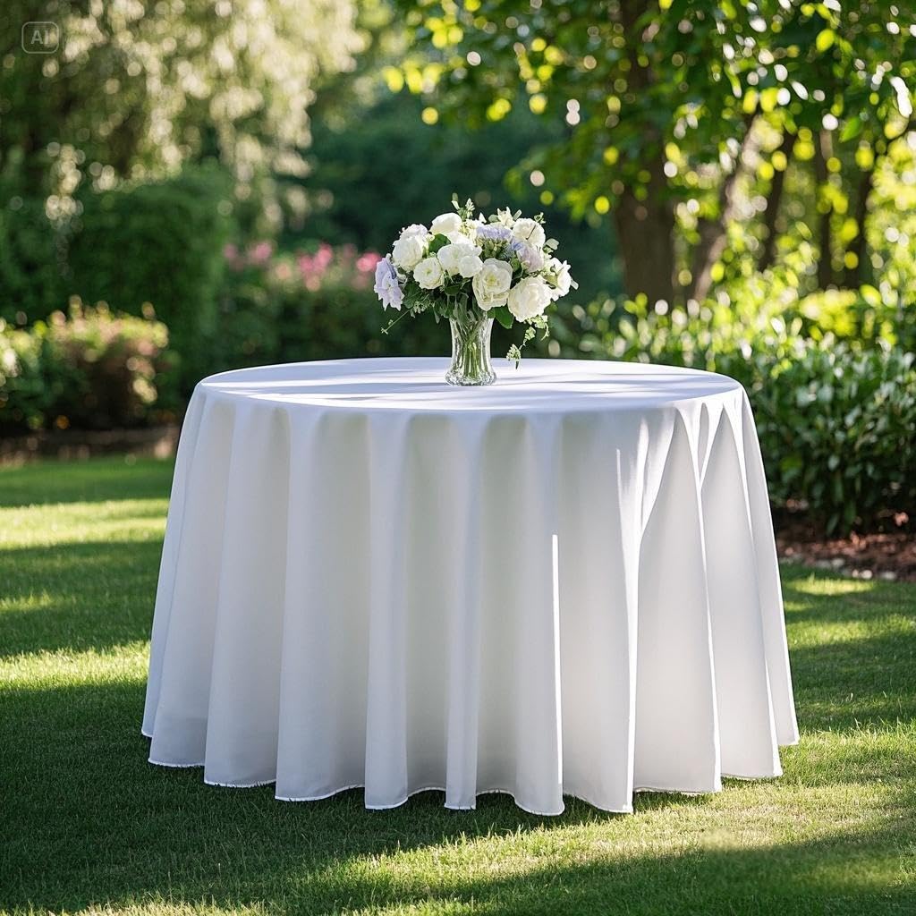 Surmente 120 inch Round Tablecloths -5 Pack White Round Table Cloths, Polyester Fabric Table Covers for Weddings, Banquets, or Restaurants