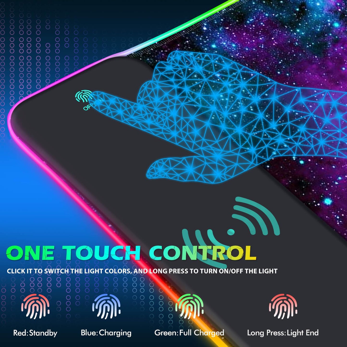 ToLuLu RGB Gaming Wireless Charging Mouse Pad, 5/7.5/10/15W 10 Light Modes LED Mouse Pad Computer Keyboard Mat Mousepad, 800x300x4MM Extended Large Desk Mat for Gaming, MacBook, Laptop, PC, Galaxy