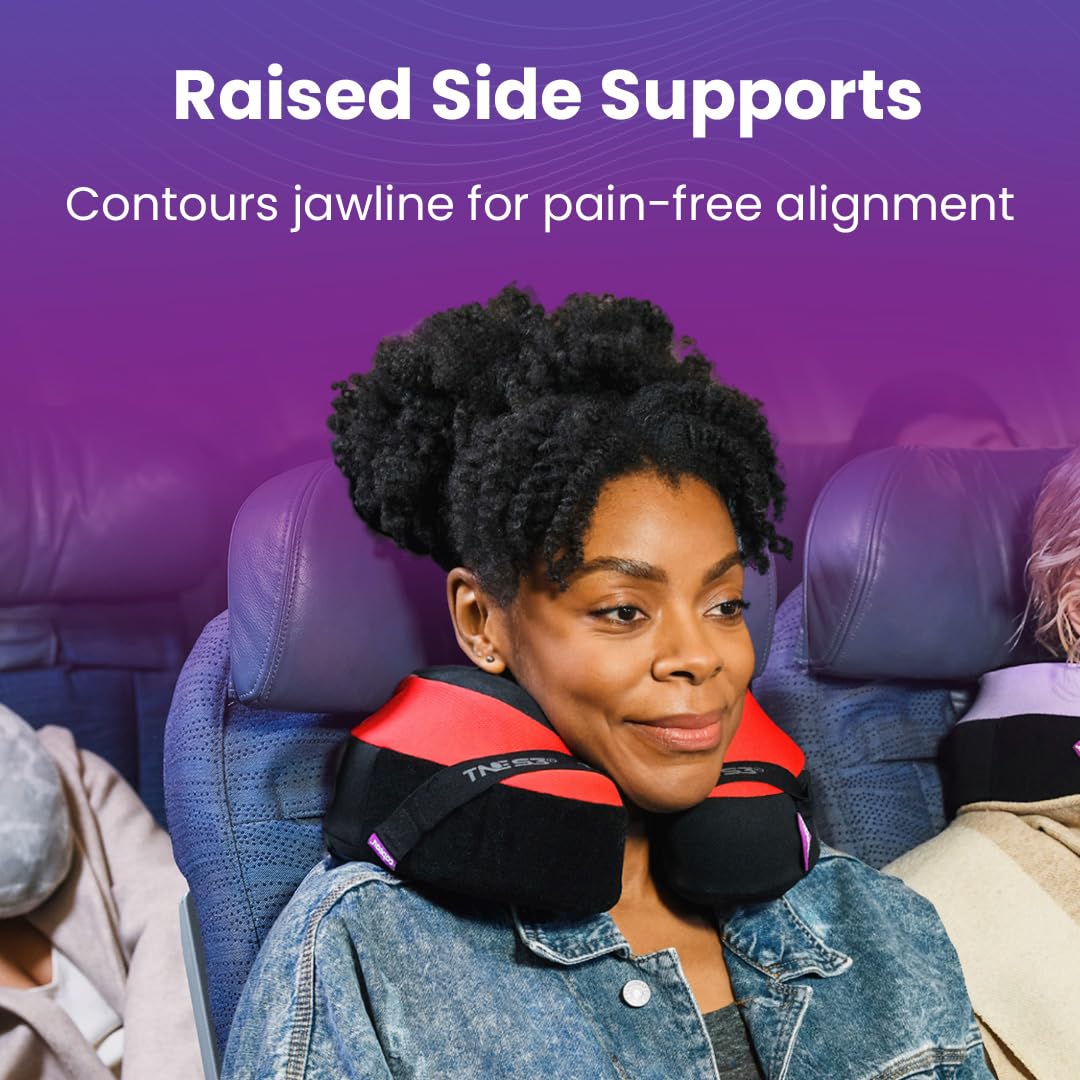 Cabeau Travel Neck Pillow for Airplanes - The Neck's Evolution TNE S3 - Supportive Memory Foam Design for Long Haul Flights with Attachable Seat Straps and 360 Support in Berlin Grey
