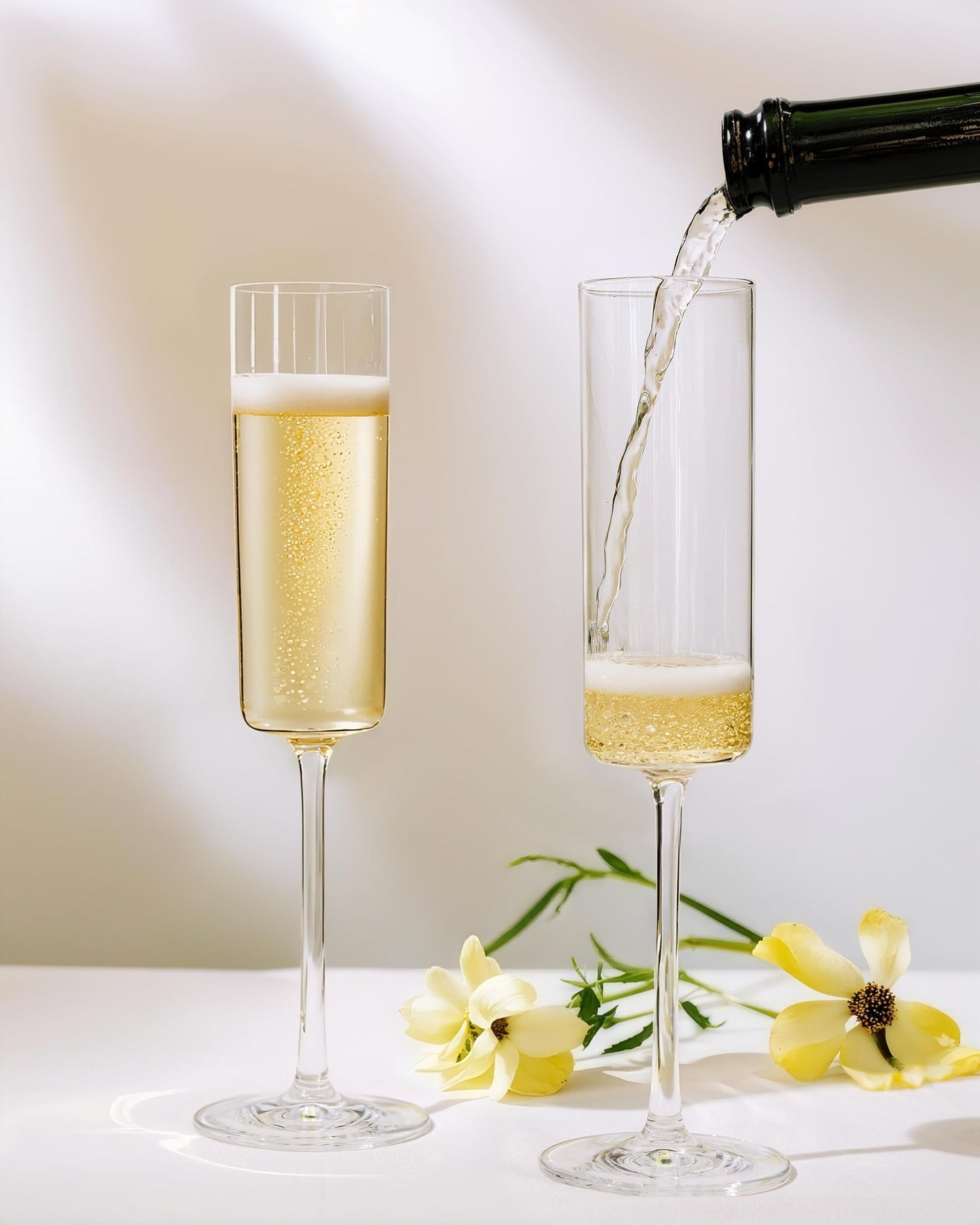 Nervure 24 Pack Plastic Champagne Flutes - 6 Oz Clear Disposable Champagne Flutes - Square Plastic Toasting Glasses for Party Birthday Anniversary Wedding