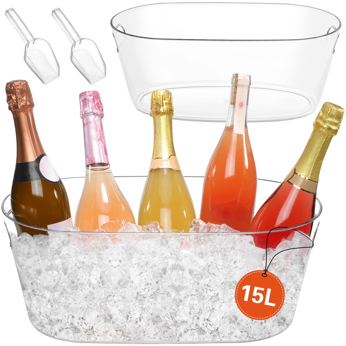 2 PCS Ice Buckets for Parties, 15L Large Ice Bucket, 4 Gallon Champagne Bucket with Scoops, Beverage Tub Mimosa Bar Supplies for Champagne, Beer, Cocktail