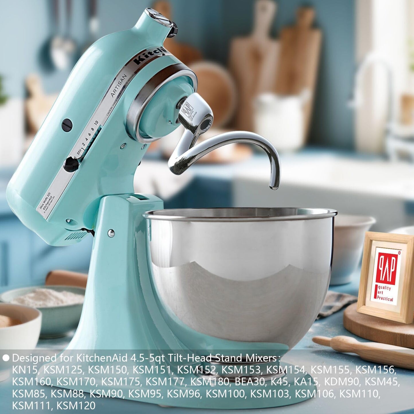 Stainless Steel Spiral Dough Hook Replacement for KitchenAid 4.5QT & 5QT Bowl Tilt-Head Stand Mixers, Rust-resistant & Easy Clean, Efficient Kneading for Bread, Pizza, Pasta, Cookies