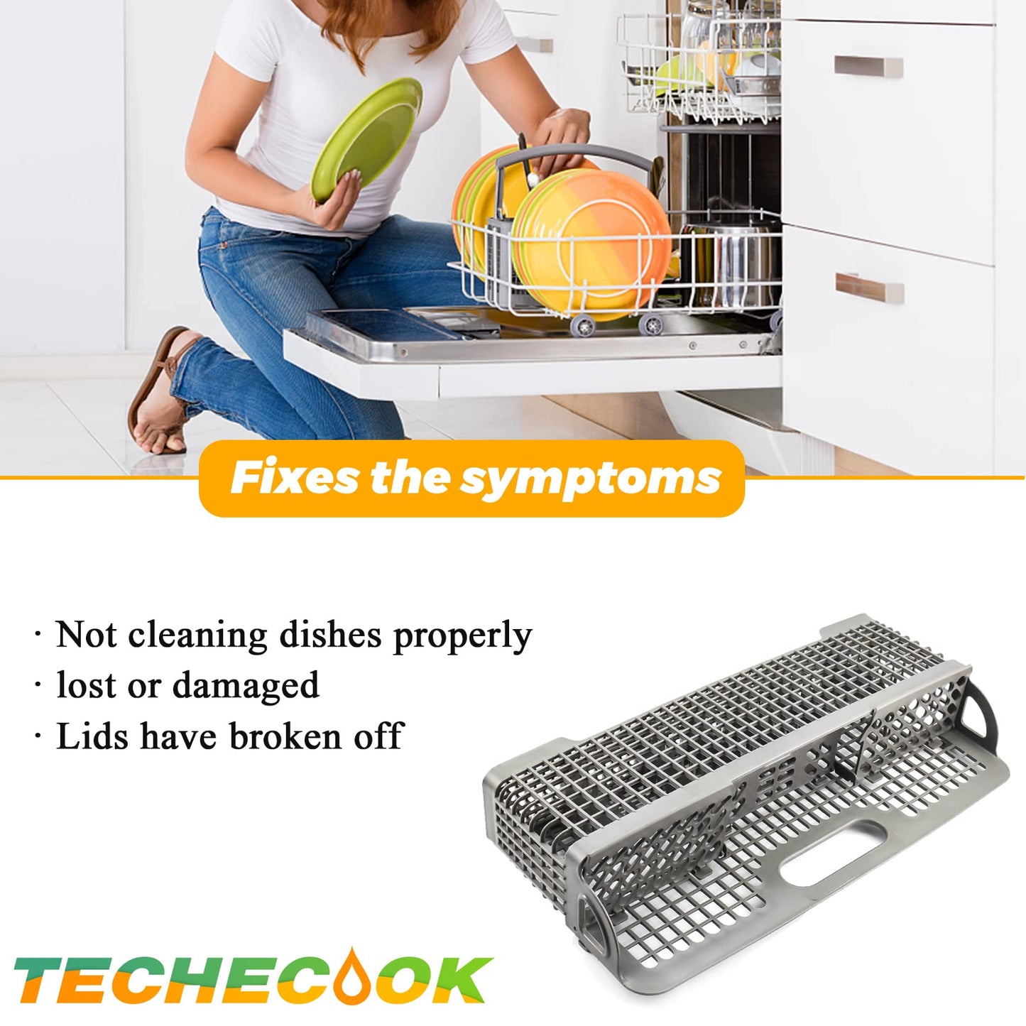 WP8562043 8531233 Universal Dishwasher Silverware Basket Replacement for Whirlpool Kitchenaid Dishwasher Utensil Basket - Replaces Kitchenaid Dishwasher Basket W10190415 8531288 8562043 by Techecook