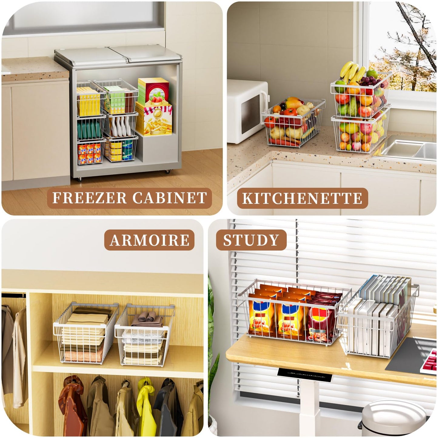 ANJUBAN Enhanced Leak-Proof Bottom - Freezer Organizer Bins ，6 Pack Stackable Deep Freezer Organizer Bins for 7 Cu.FT Small Chest Freezer，organization and storage，pantry organizers（white）