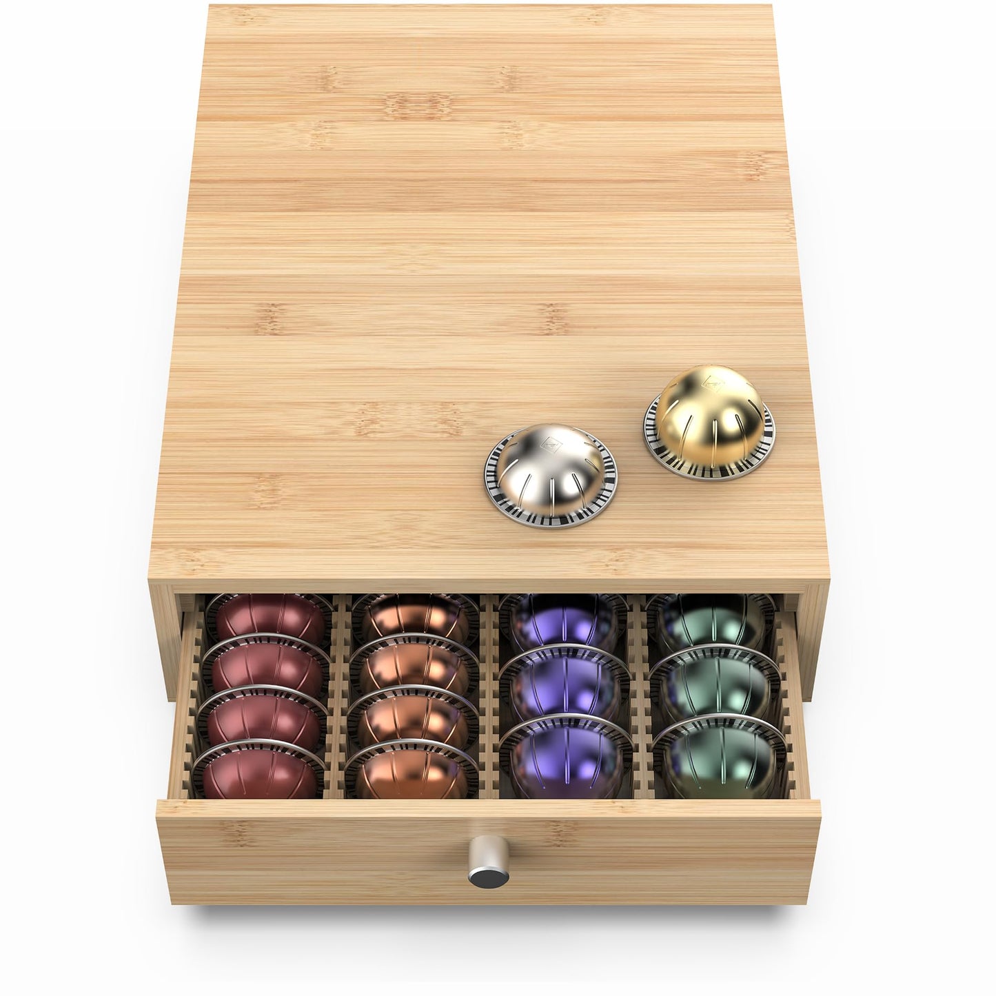 WELL WENG for Nespresso Vertuo Capsules (NV136) - Premium Bamboo Coffee Pod Drawer, 36 Big or 48 Small Vertuoline Pods Organizer - 10.8"Wx14"Dx3.9"H (Natural)