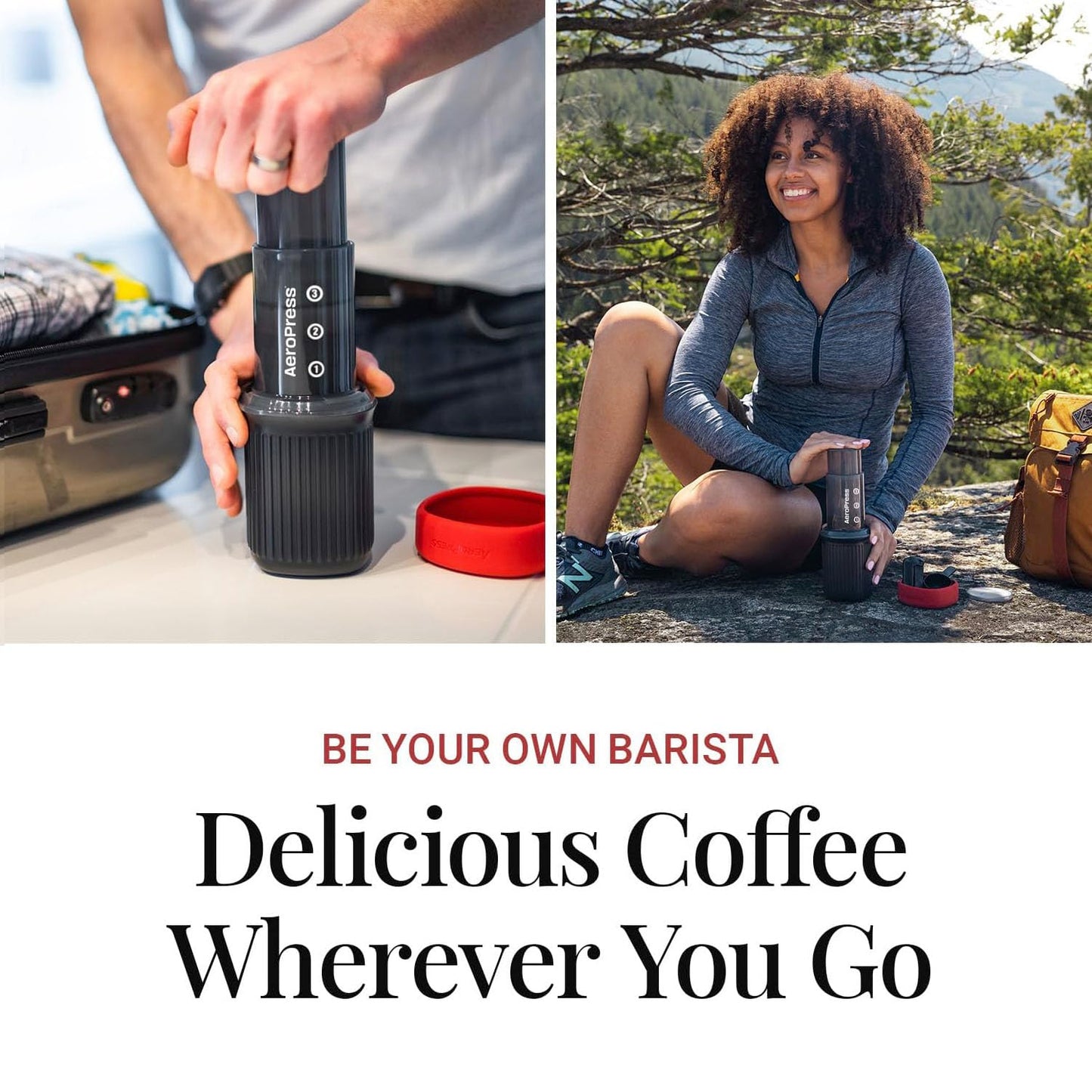 AeroPress Go, Extra Small Portable Coffee Maker Kit, Travel, Hiking & Camping, All-in-One French Press, Pour-Over & Espresso Style Manual Brewer, 2 Min Brew Makes a Less Bitter, More Flavorful Cup