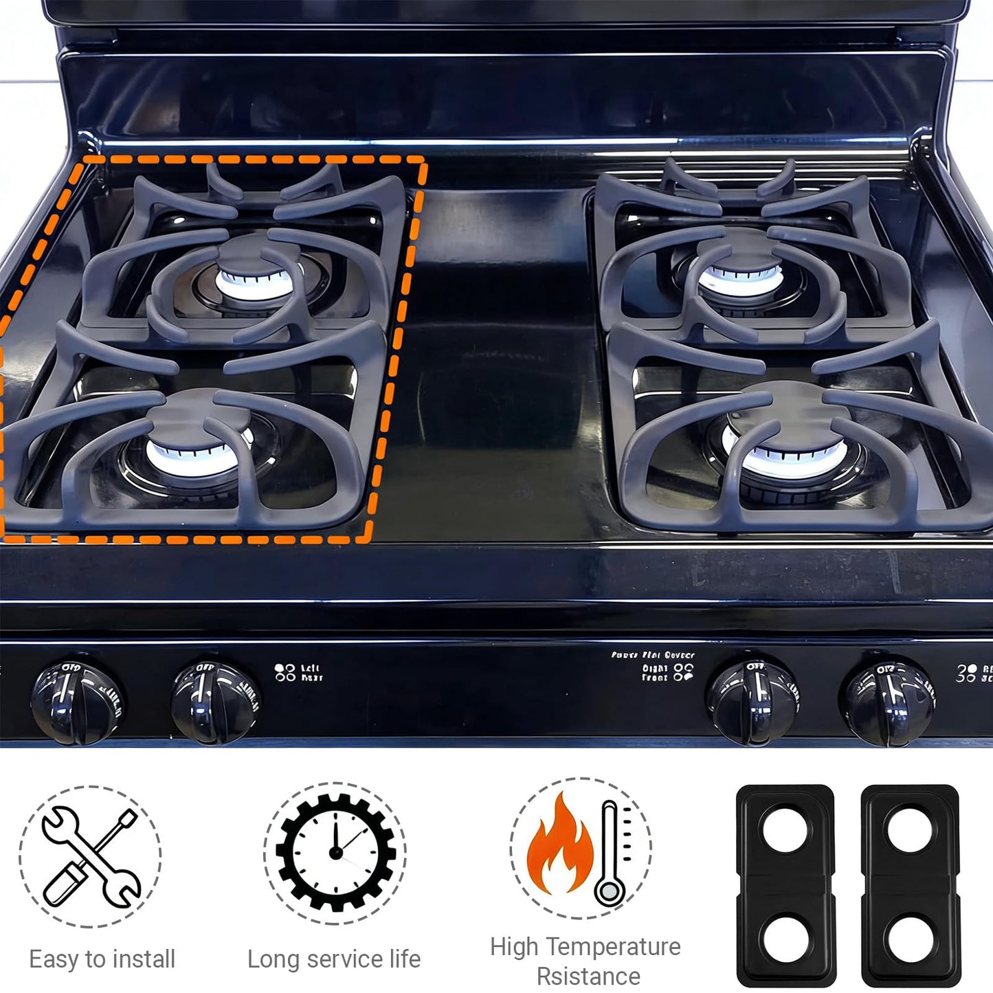 2 Pcs Square Hotpoint Double Drip Pan Set, 16.6 x 8 In Stainless Steel Burner Drip Pan Compatible with Ge Hotpoint Wb34k10009 Right Wb34k10010 Left, Gas Stove Range Replacement Parts