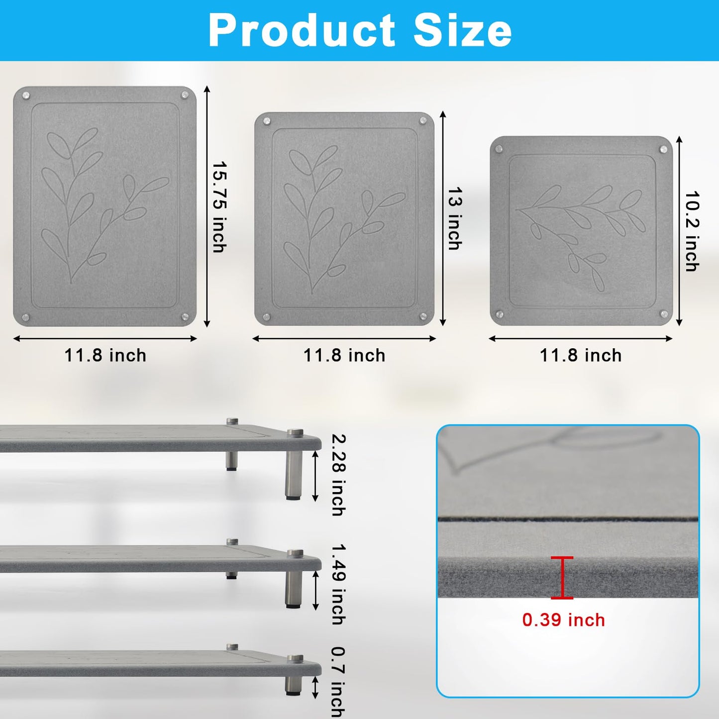 3Pcs Nesting Stone Drying Mat for Kitchen Counter, Quick Drying Dish Drying Mat with Non-Slip Feet, Super Absorbent Heat Resistant Diatomaceous Earth Dish Drying Mat for Dishes, Bottles, Cups-Leaf