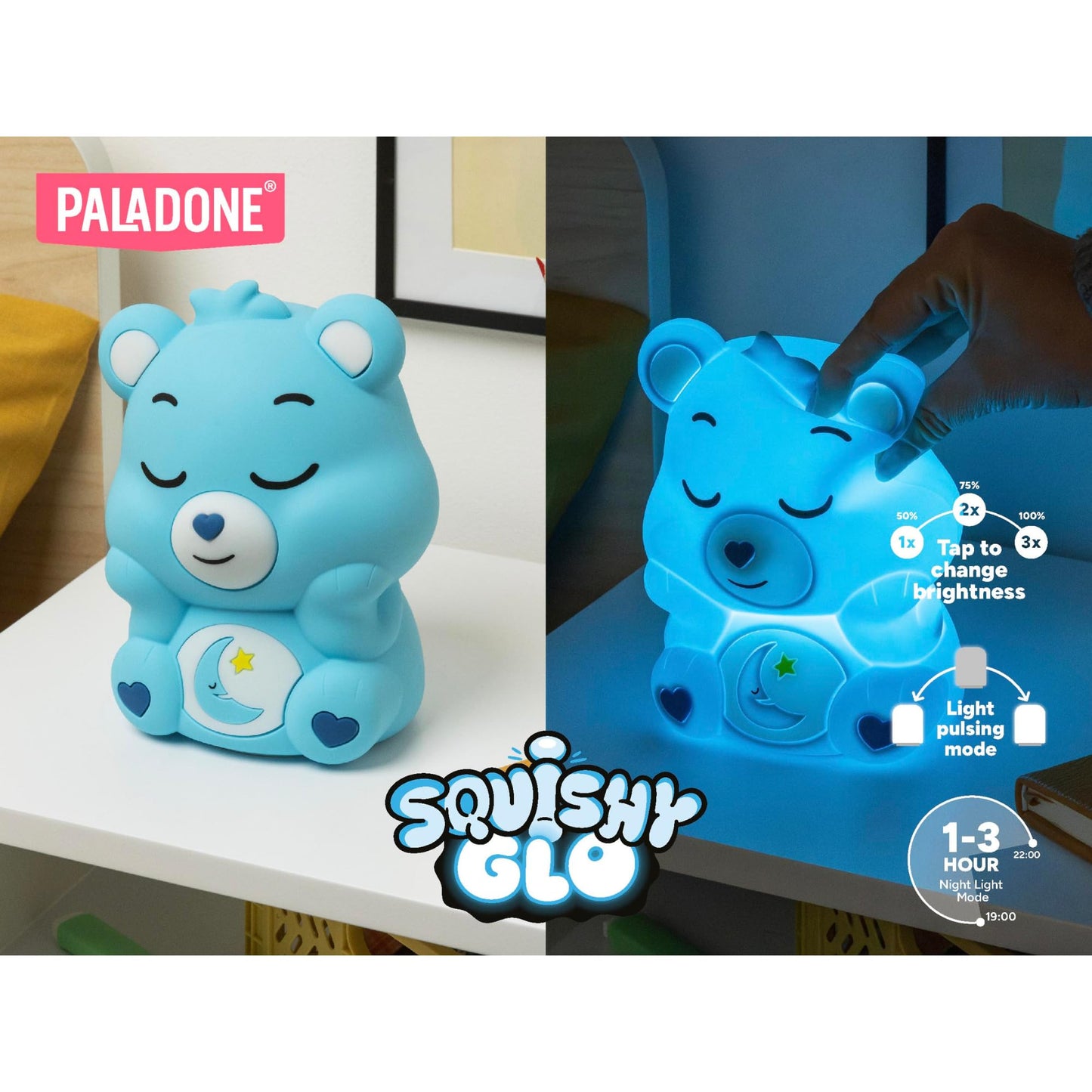 Paladone Care Bears Bedtime Bear SquishyGlo Silicone Light, Officially Licensed Lamp for Kids, Teens, Adults, Girls, Women, Cordless & Rechargeable Bedroom Décor, Collectible Pop Culture Gift