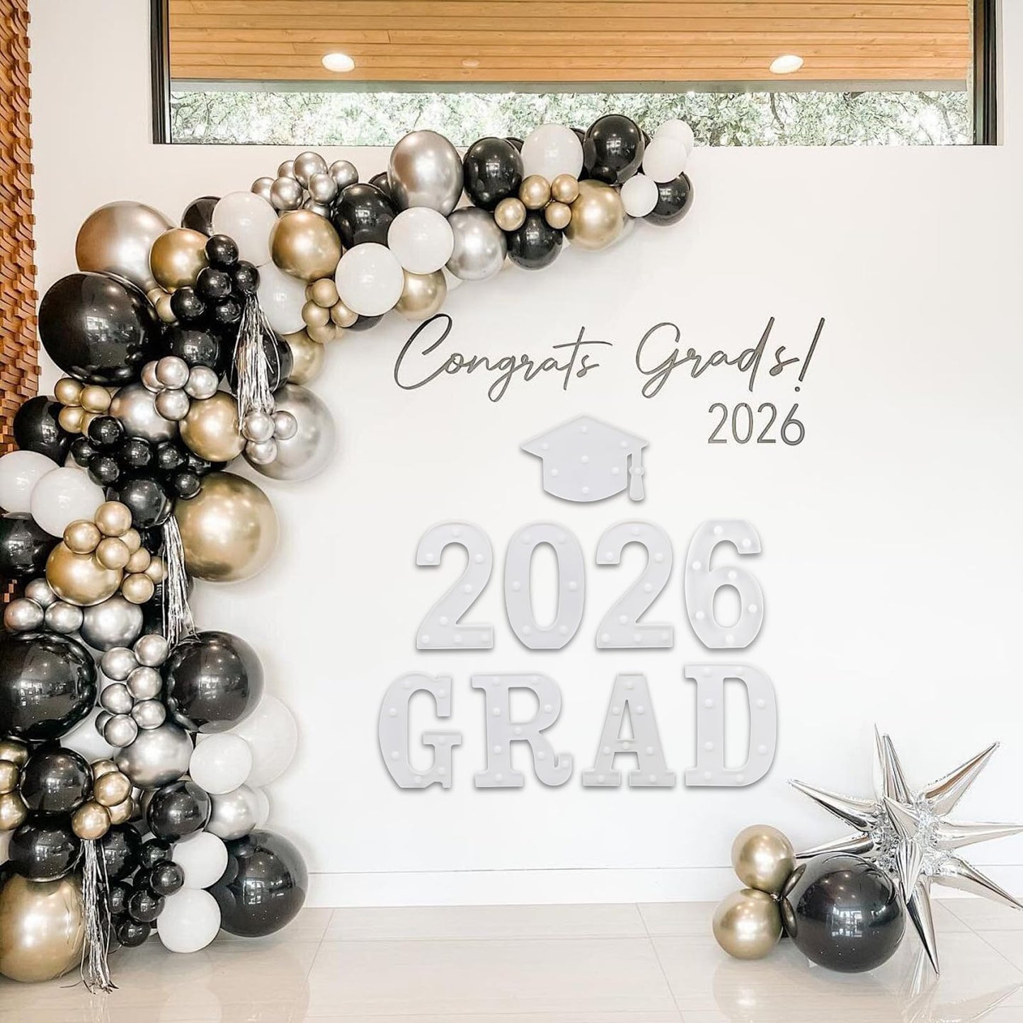 Graduation Party Decorations 2026, 8 LED Long Marquee Light Up Letters 'Grad 2026' and 1 'Doctorial hat' - Graduation Party Decor for Preschool High School College