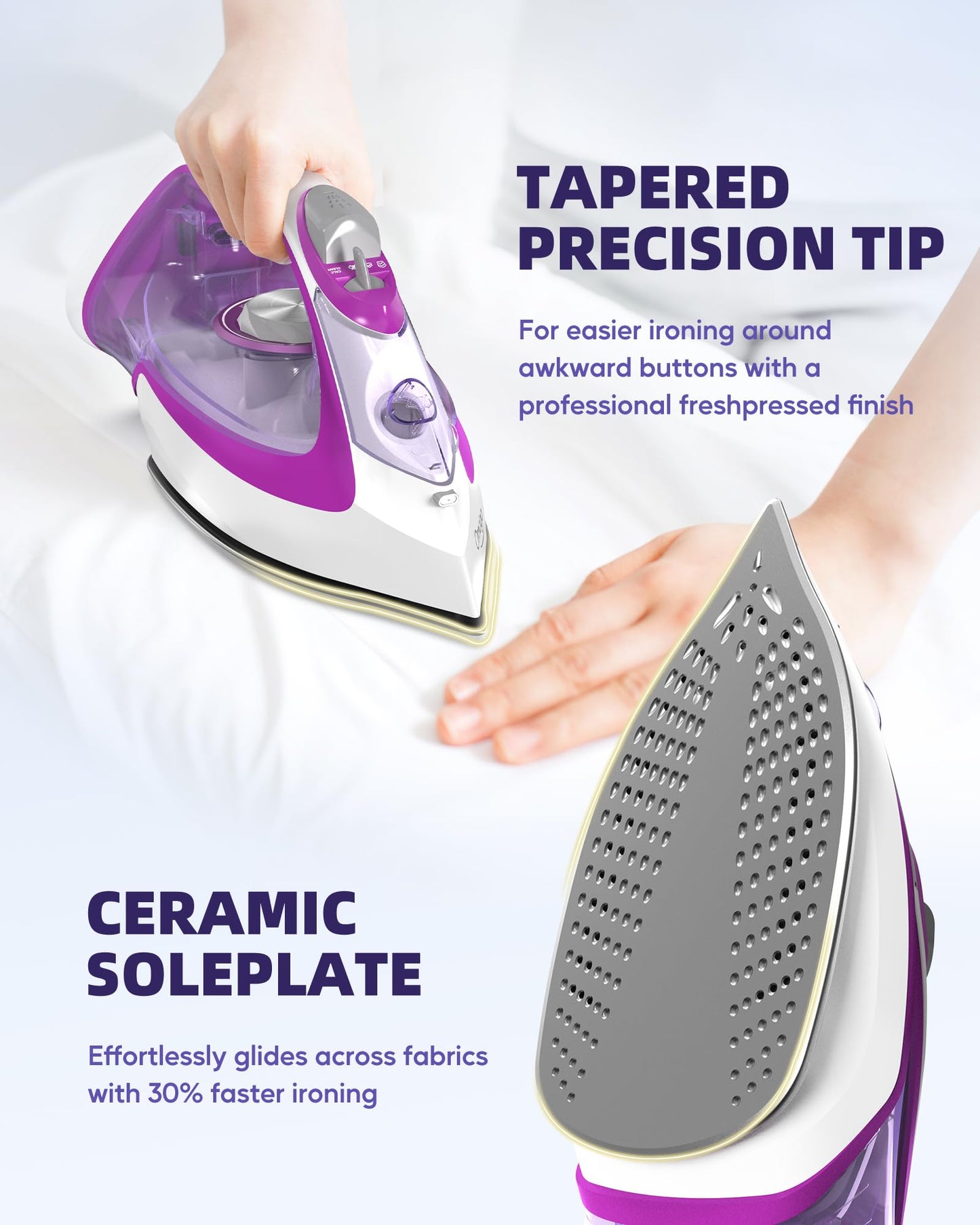 Omaiga Steam Iron for Clothes, 1750W Fast Heating with Powerful Steam, 15.21oz/450ml Large Water Tank, Ceramic Soleplate, Anti-Drip, Self-Cleaning, 3-Way Auto Shut Off for Home Laundry