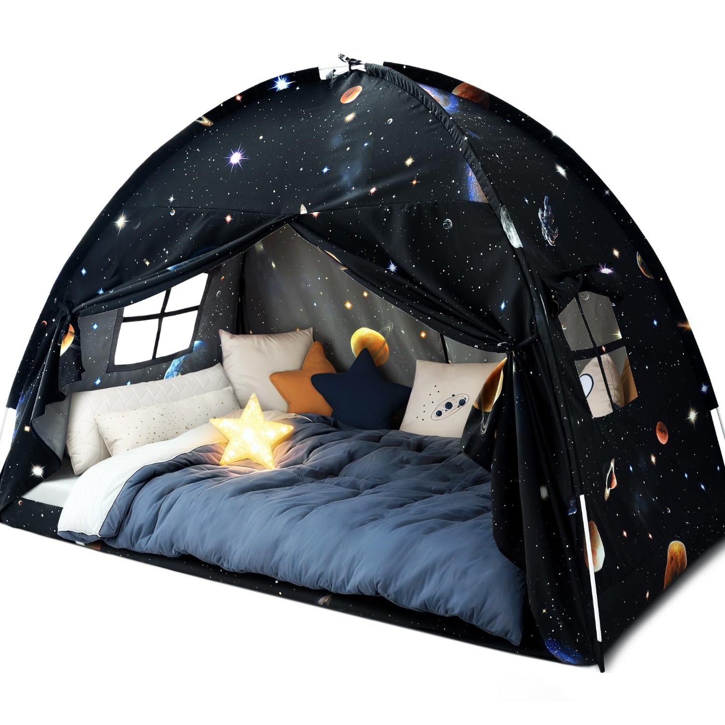 Sherilyn Twin Bed Toddler Canopy Tent, Kids Indoor Canopy Privacy Space Sleeping Playhouse Blackout Bunk Bed Tents Twin Size (Galaxy Tent) for Boys Girl Birthday, Christmas House Gift