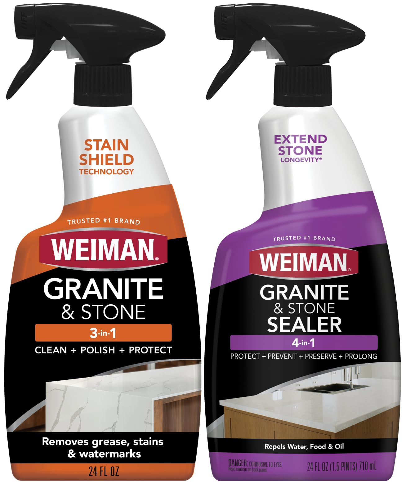 Weiman Stone & Granite Countertop Cleaner and Sealer Kit – Clean, Polish & Protect Natural Stone & Granite Sealer – Streak-Free – Safe for Granite, Marble & Quartz – 2 Pack (24 oz Each)