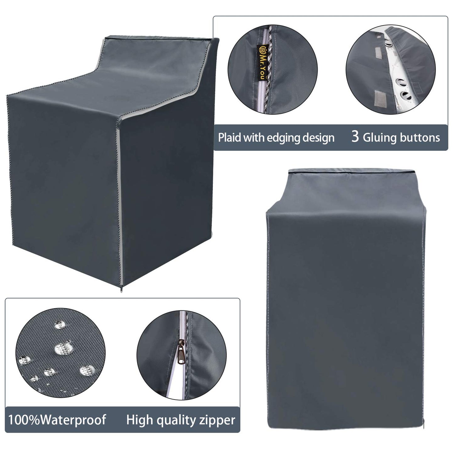 Mr. You Washing Machine Cover for Top-Load Washers – Heavy Duty Outdoor Protection for Most Washers and Dryers, W29” x D28” x H40” (Black,2 Pack)