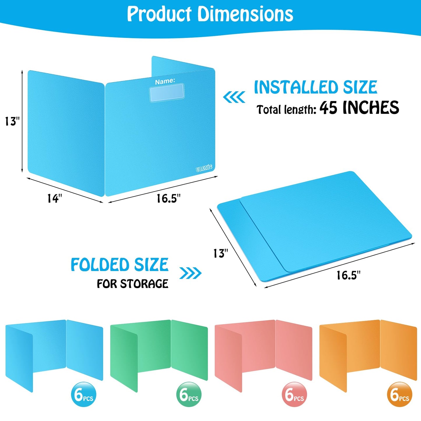 Colorful 24-Pack Desk Dividers for Students, Durable Plastic Study Carrel Divider, Easy to Clean Privacy Classroom Shield Folder Boards for Student Desk Pink Orange Blue Green