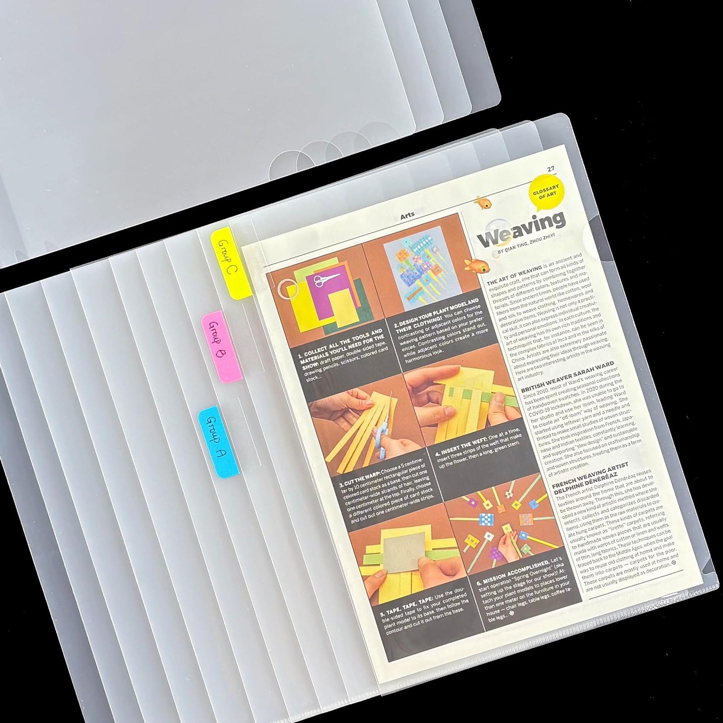 200 Pack Document Clear Plastic Folder Copy Safe Project Pocket L-Type US Letter Size A4 Paper Sleeves Folders in Transparent with 30 Pieces Index Tabs