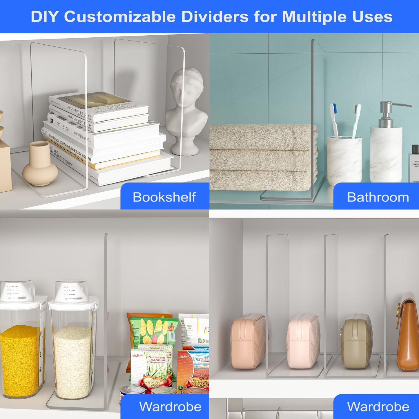 OKPOW Shelf Dividers Closet Organizer - 12" Tall X 11.8" Deep Acrylic Clear Sturdy Separate for Clothes Purse - Adjustable Space Saver Easy Install for Home Organization Enthusiasts 8 Pack