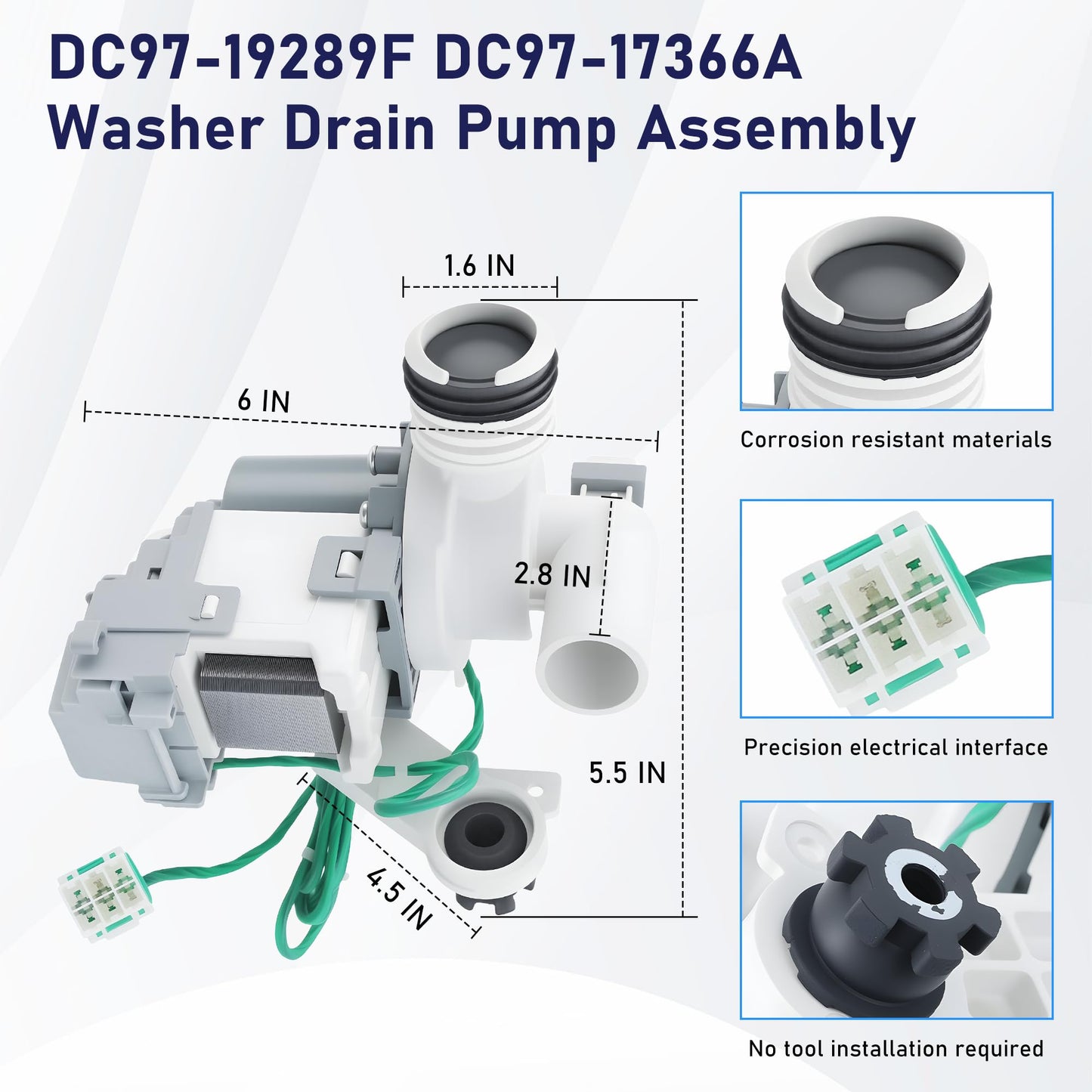 Upgraded DC97-19289F DC97-19289B PX3516-01 DC31-00178A Washer Drain Pump fit for Samsung DC97-19289A AP6034471 DC97-17366A DC97-17349B AP6806651 WA456DRHD WA48J7700AW WA45H7000AW prime&swift