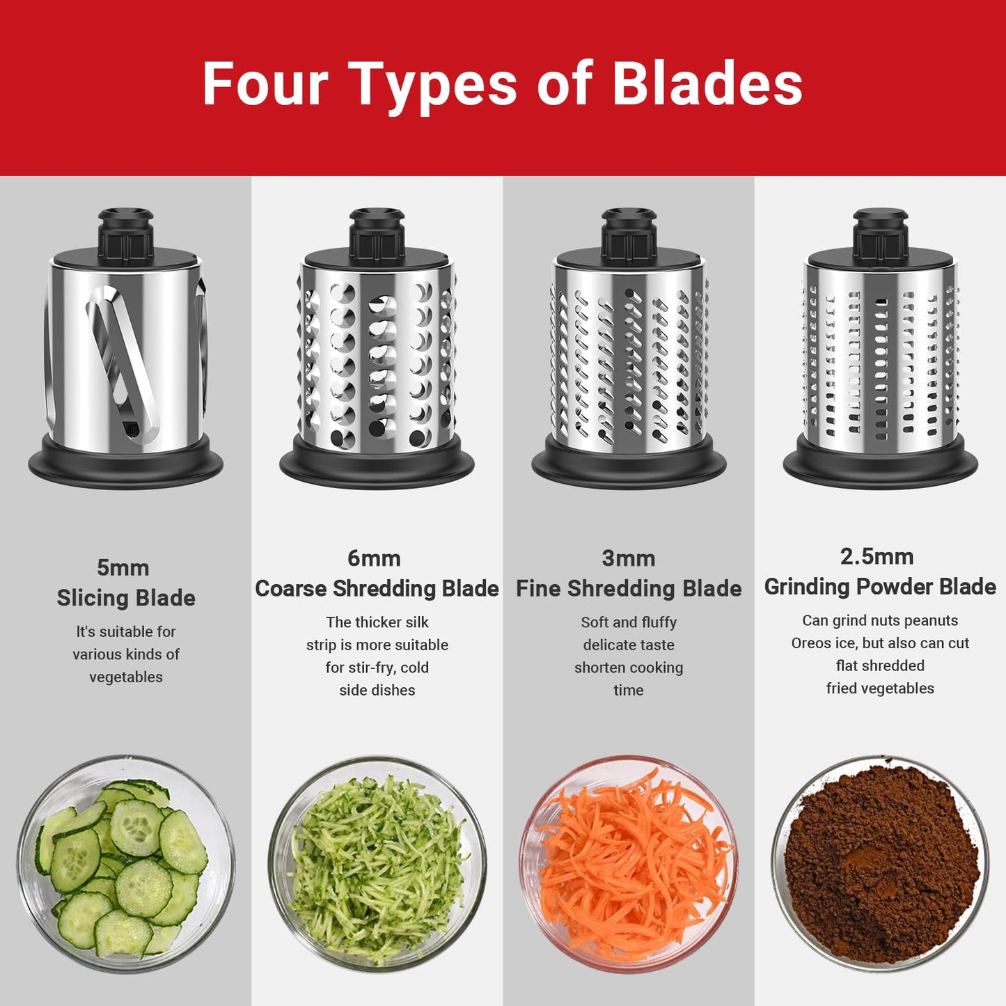Stainless Steel Cheese Grater for Kitchenaid Mixer, For Kitchenaid Cheese Grater Attachment, Salad Maker, Grinding Powder, Dishwasher Safe with 4 Blades