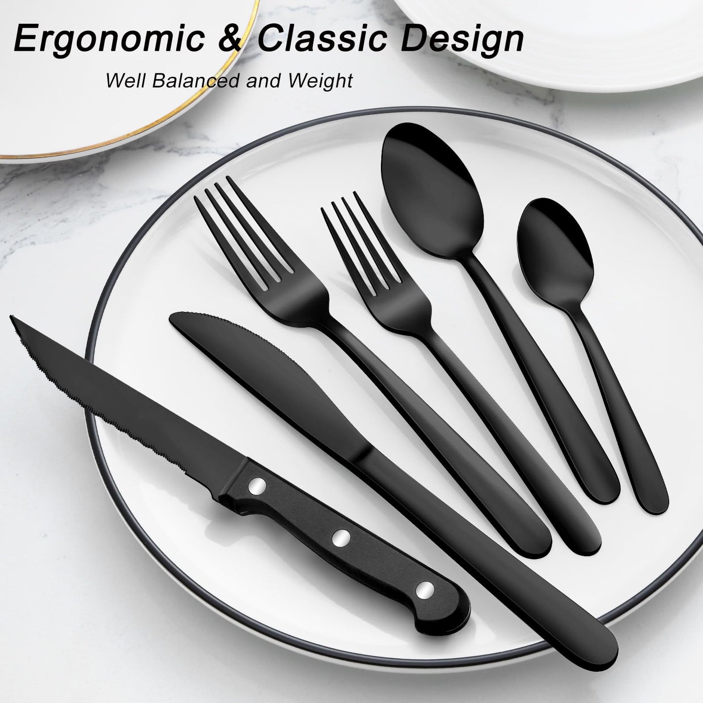 Pleafind 72Pcs Black Silverware Sets for 12 - Dishwasher Safe, Flatware Set with Steak Knives, Stainless Steel Cutlery Set, Include Forks Spoons and Knives Set, Utensil Sets for Home Restaurant