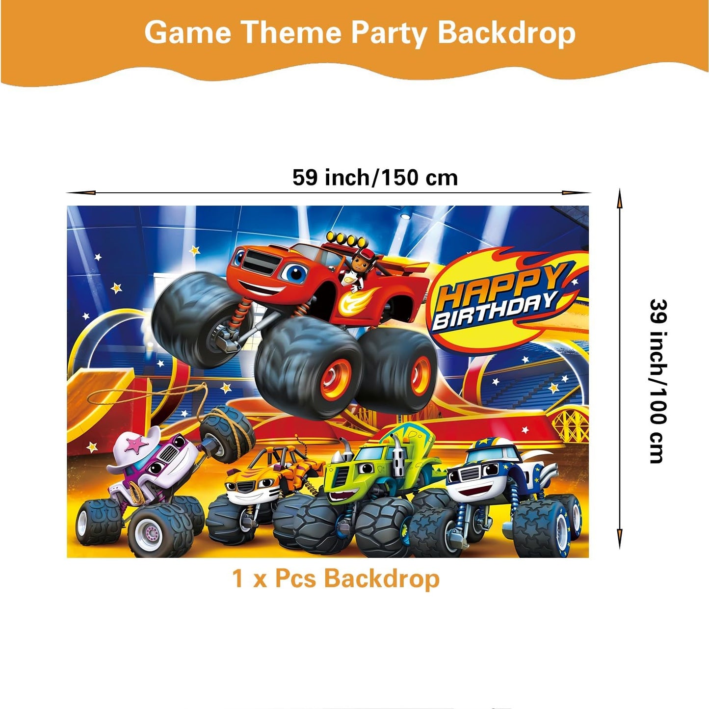 121 Pcs Monster Truck Birthday Party Supplies,Included Banner,Backdrop,Tablecloth,Plates,Balloon,Racing Car Tableware Set for Boy Truck Party Decorations