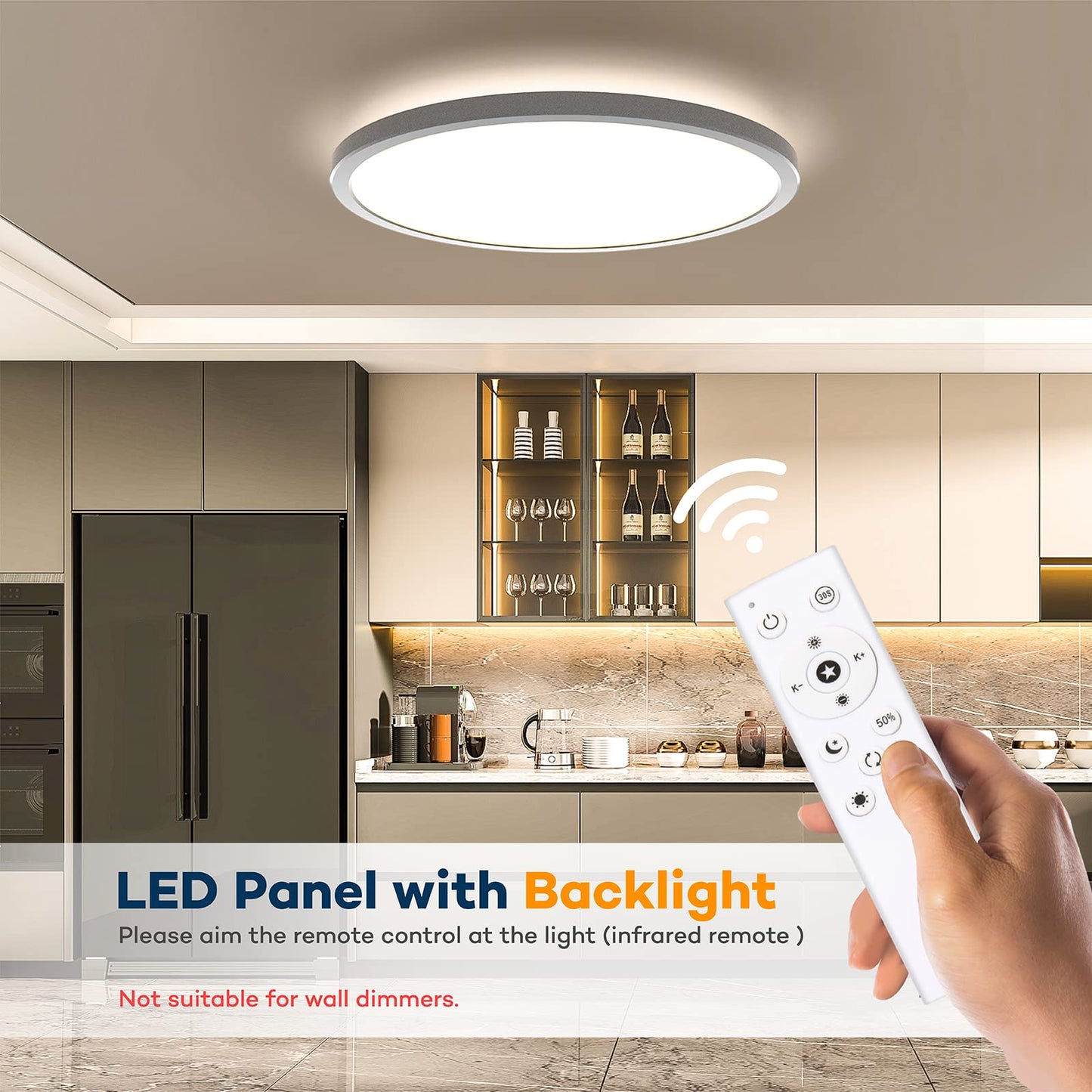 BLNAN LED Flush Mount Ceiling Light Fixture with Remote Control, 15.4 Inch 3000K-6500K Dimmable Round Low Profile Ceiling Lamp for Living Room Bedroom Kitchen