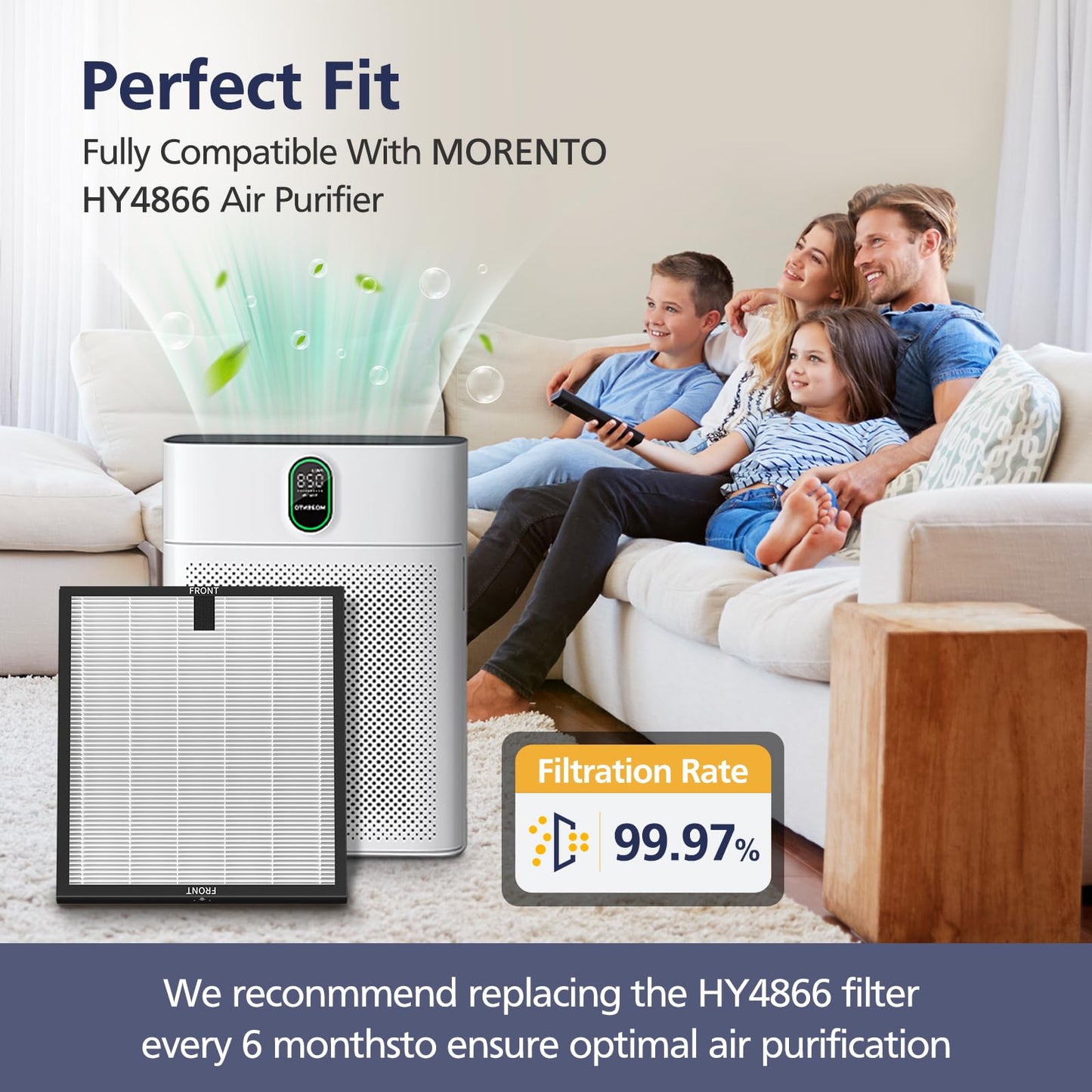 HY4866 Filters Compatible with MORENTO HY4866, WESTHEY HY4866, YIOU M1 Air Purifier, 3-in-1 H13 Ture HEPA Replacement Filters (Extra 4 Pre-filter) Enhanced Version for HY4866, 4 Pack
