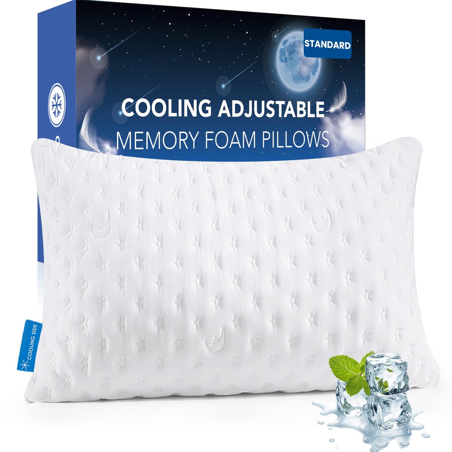 KUCEY Cooling Side Sleeper Pillow for Neck and Shoulder Pain, Luxury Shredded Memory Foam Curved Bed Pillows for Sleeping Set of 1- Adjustable Queen Size- Washable Cover Original White