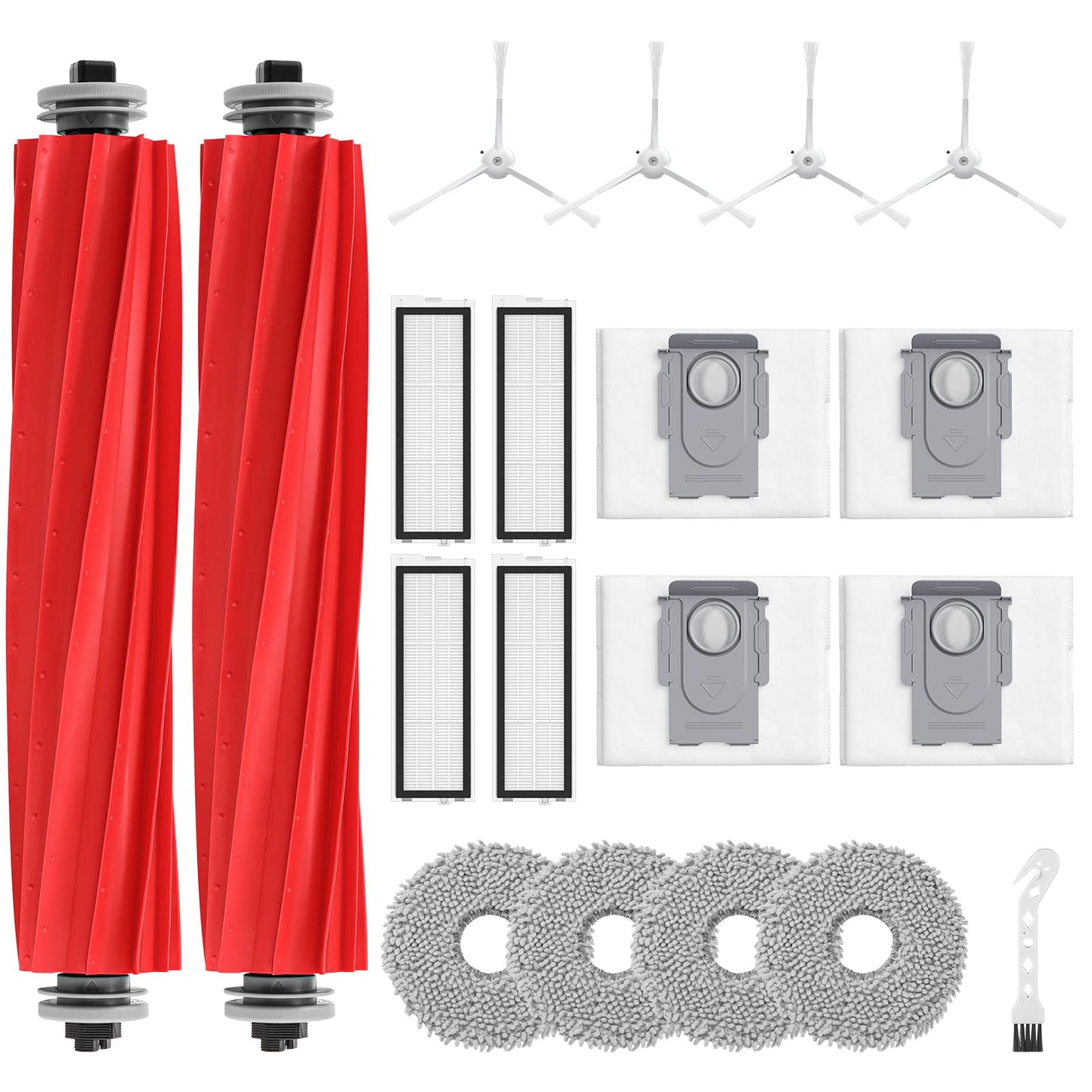 19 Pack Replacement Parts for Qrevo S/Qrevo Pro/Qrevo MaxV Robot Vacuum Cleaner Accessories Replacement Kits (2 Rolling Brush + 4 HEPA Filters + 4 Dust Bags + 4 Mop Pads + 4 Side Brushes)