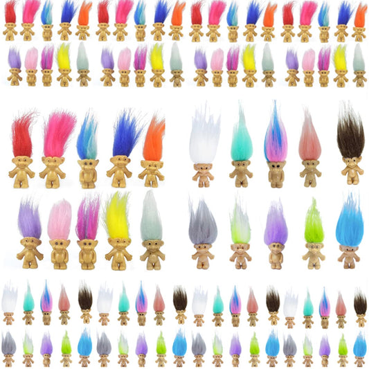 100PCS Mini Troll Dolls, PVC Vintage Troll Doll Mini Action Figures 1.2" Cake Toppers Chromatic Adorable Cute Little Guys Collection, School Project, Arts Crafts, Party Favors