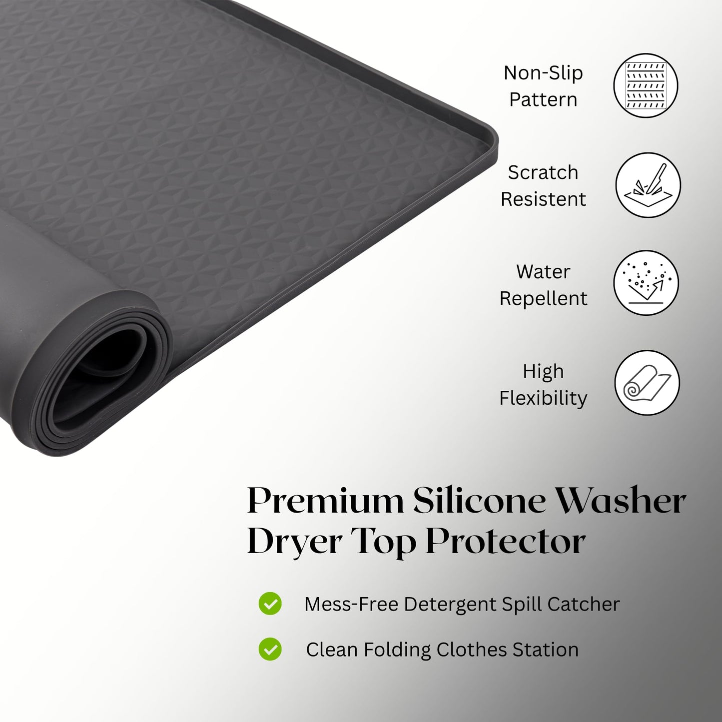 Dionikos 54" x 27.5" Silicone Washer Dryer Countertop Mat with 2 Laundry Bags – Non-Slip, Waterproof, Dustproof Cover for Laundry Room Organization & Surface Protection (Grey, Extra Large)
