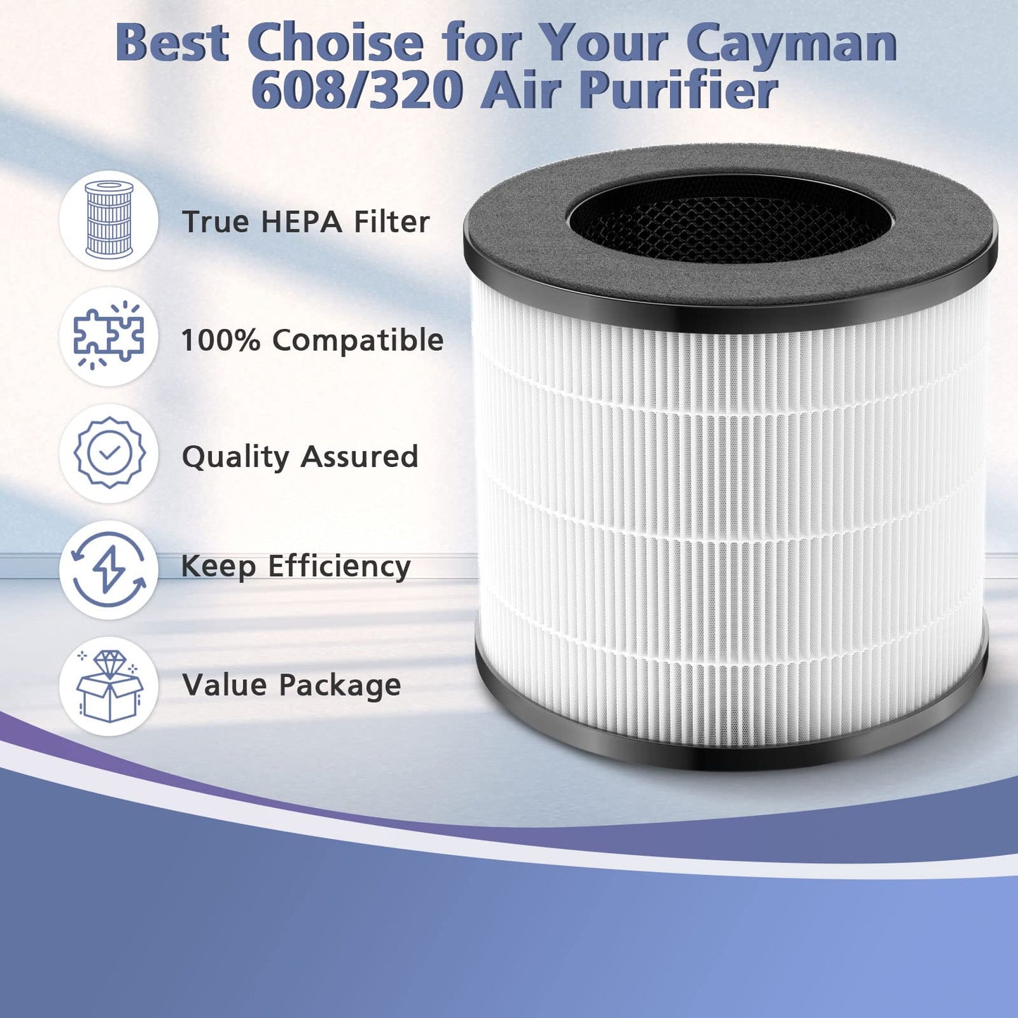 Cayman 608/320 Filter Compatible with Okaysou Cayman 608/320 Air Purifie-r, 3-in-1 Filtration, 2 Pack