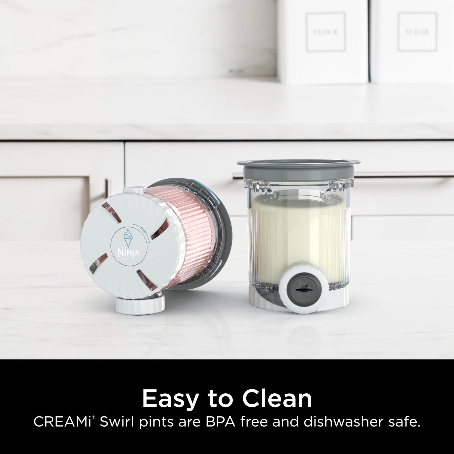 Ninja Swirl by CREAMi Pints and Lids - 2 Pack, Compatible with NC700 Series Ninja Swirl Ice Cream & Soft Serve Makers, BPA-Free & Dishwasher Safe, Grey Lids, XSK7PNTLD2