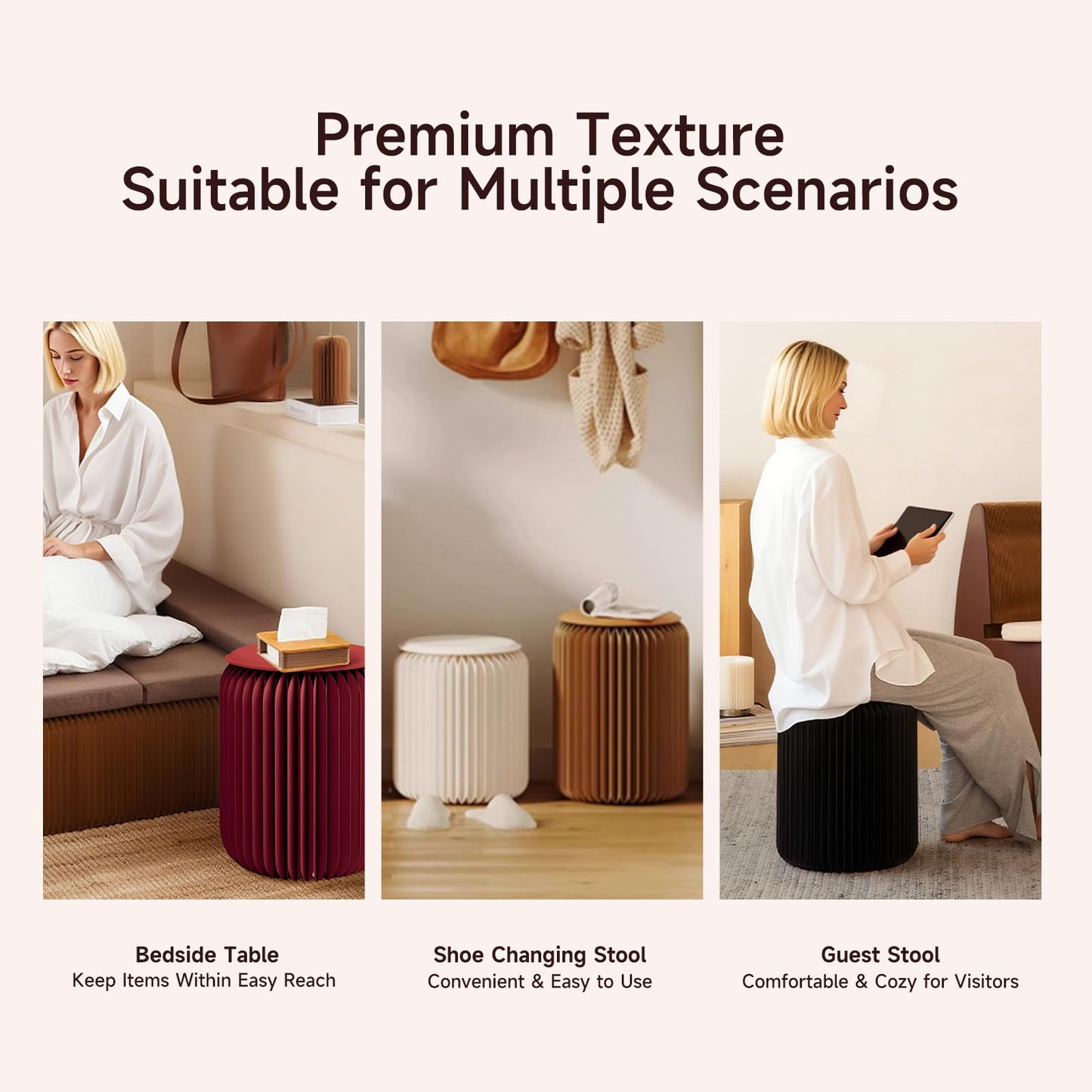 NOONTIDE Folding Stool - 17Inch Home Furniture 660lb Load Capacity Foldable Paper Stool Eco-Friendly Kraft Paper Honeycomb Design,Foldable to 1.2",Brown Modern Minimalist Stool for Living Room(Brown)