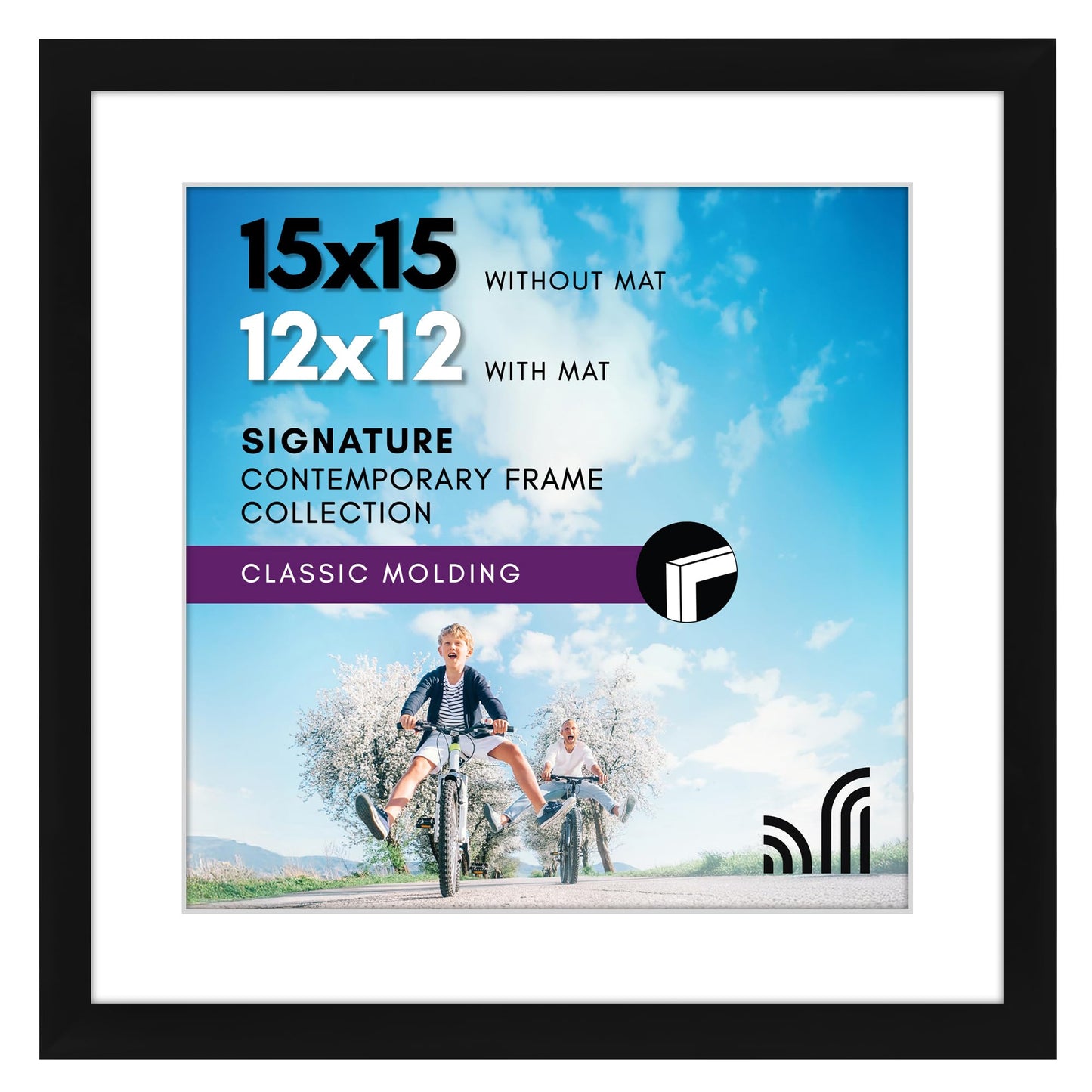 Americanflat 15x15 Picture Frame with Shatter-Resistant Glass - Use as 12x12 Frame with Mat or Display 15x15 Photo Without Mat - Signature Collection - Square Frames for Wall Display - Black