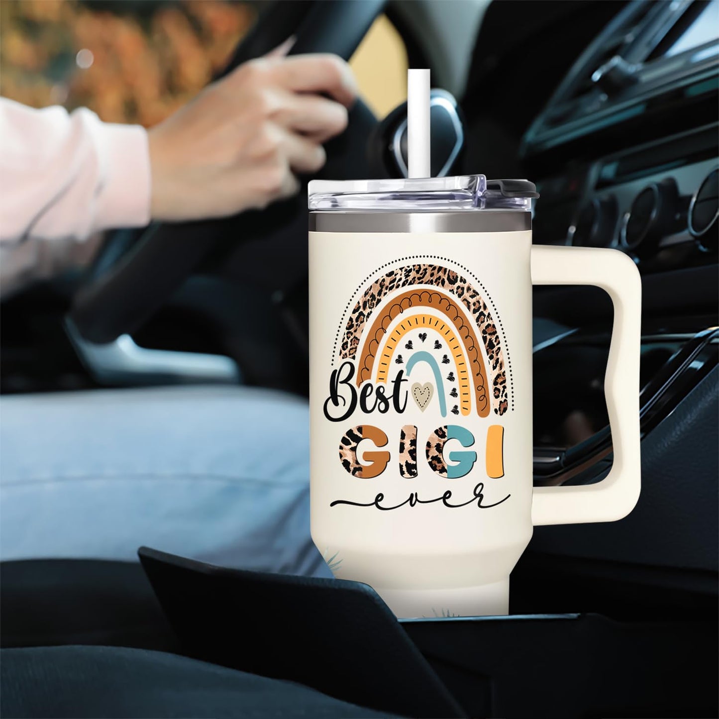 365FURY Gigi Gifts For Grandma - Mothers Day Gifts For Gigi - Birthday Gift, Christmas Gift For Grandma From Grandkids, Grandchildren - 40Oz Insulated Tumbler Handle With Lid & Straw