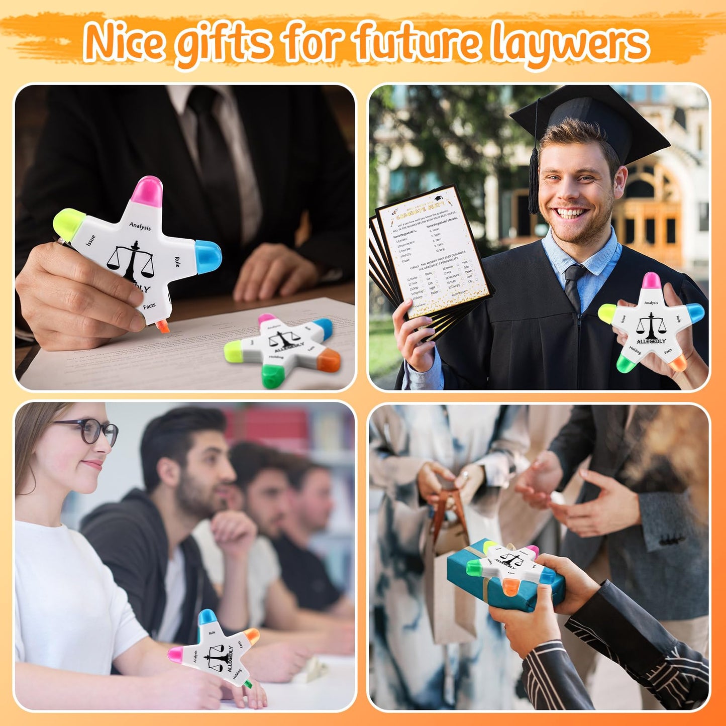 Chivertion 30 Pcs Law School Graduation Gifts Star Shape Briefing Highlighters Brush Affirmation Supplies Inspirational Appreciation Gifts for End of Year Law Students Lawyer Women